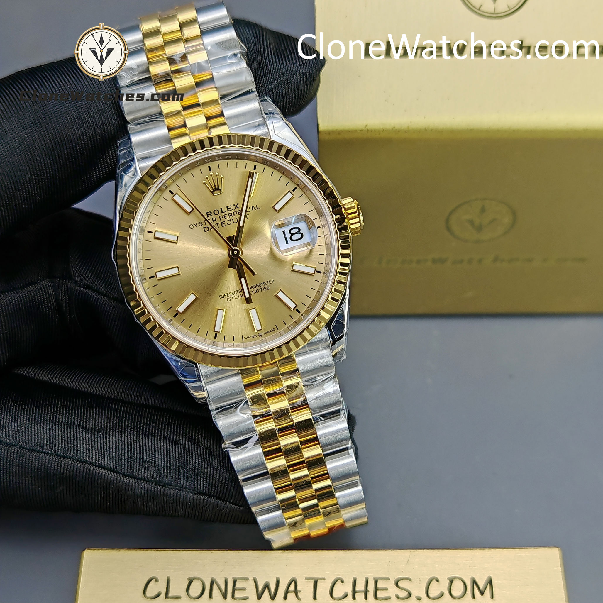 Rolex Super Clone Watches 1:1 DateJust Gold Dial m126233-0015 Jubilee 36MM 3235 Movement