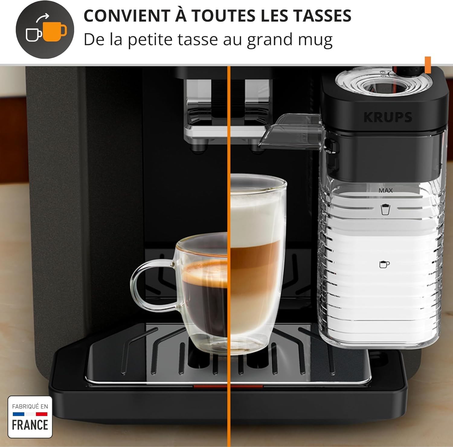 Machine café grains expresso automatique 6 boissons carafe lait interface tactile