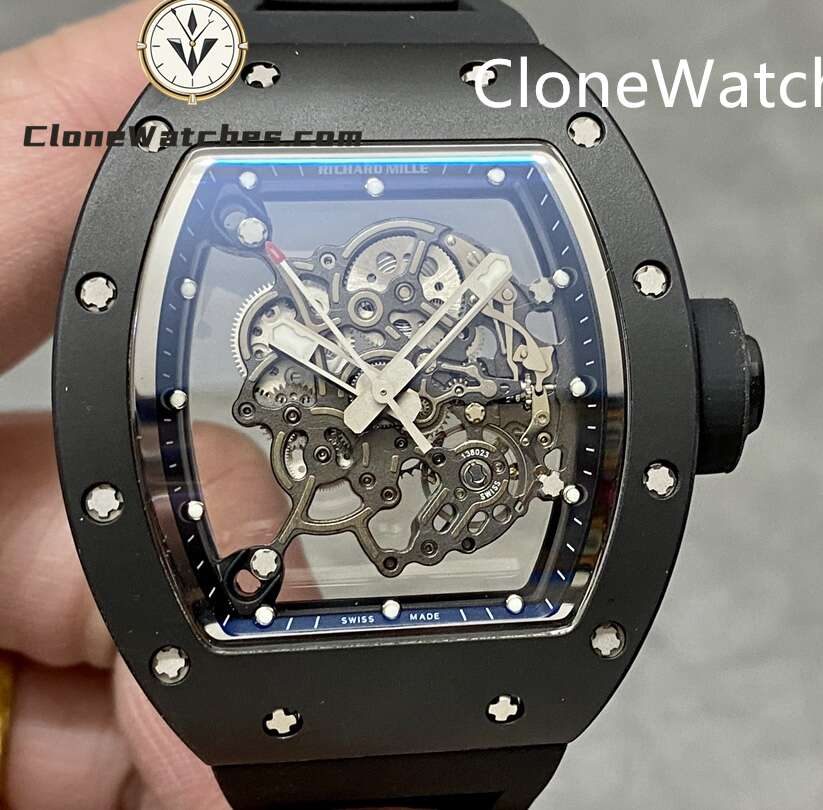 Richard Mille Super Clone Watches 1:1 RM 055 Ceramics Tourbillon Black Strap