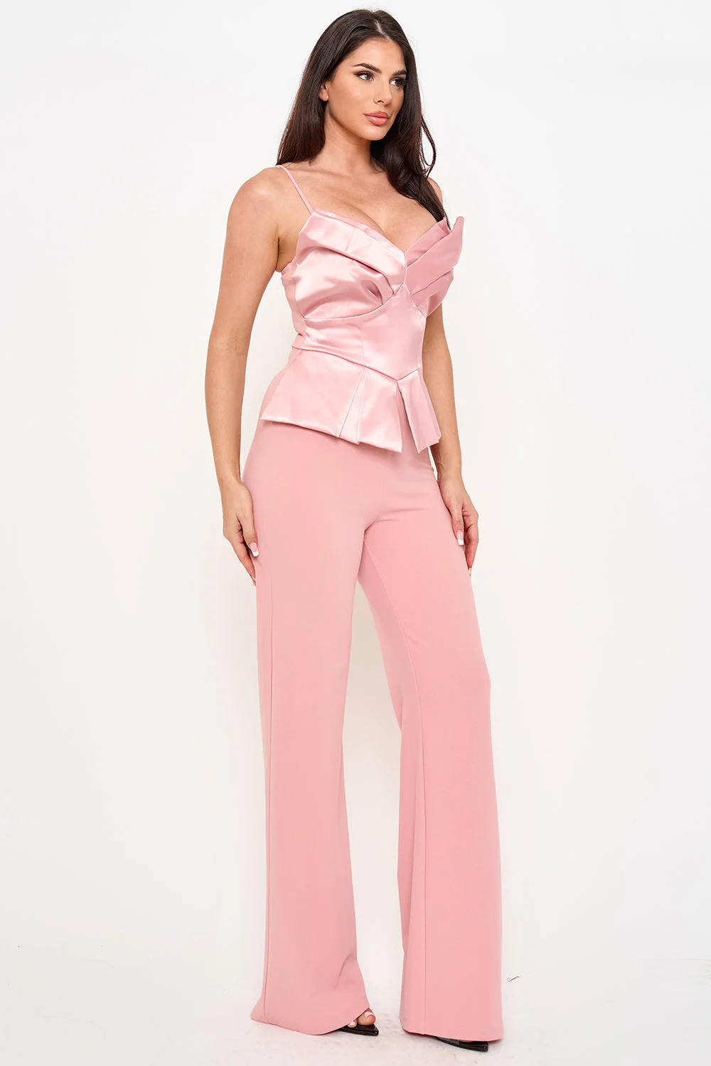 Symphony Jumpsuit - Satin Peplum Top Jumpsuit