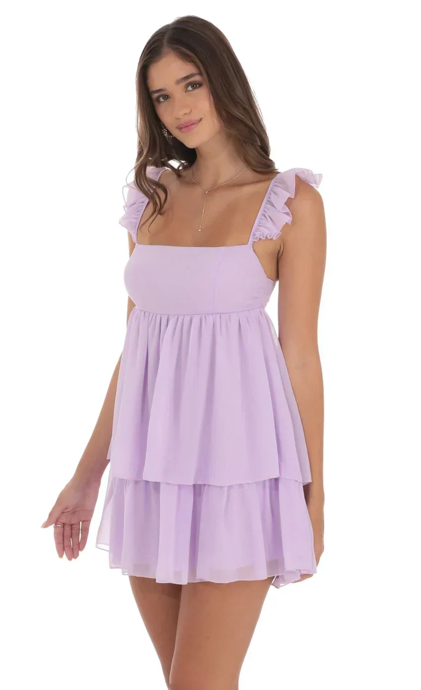 Chiffon Ruffle Dress in Lavender