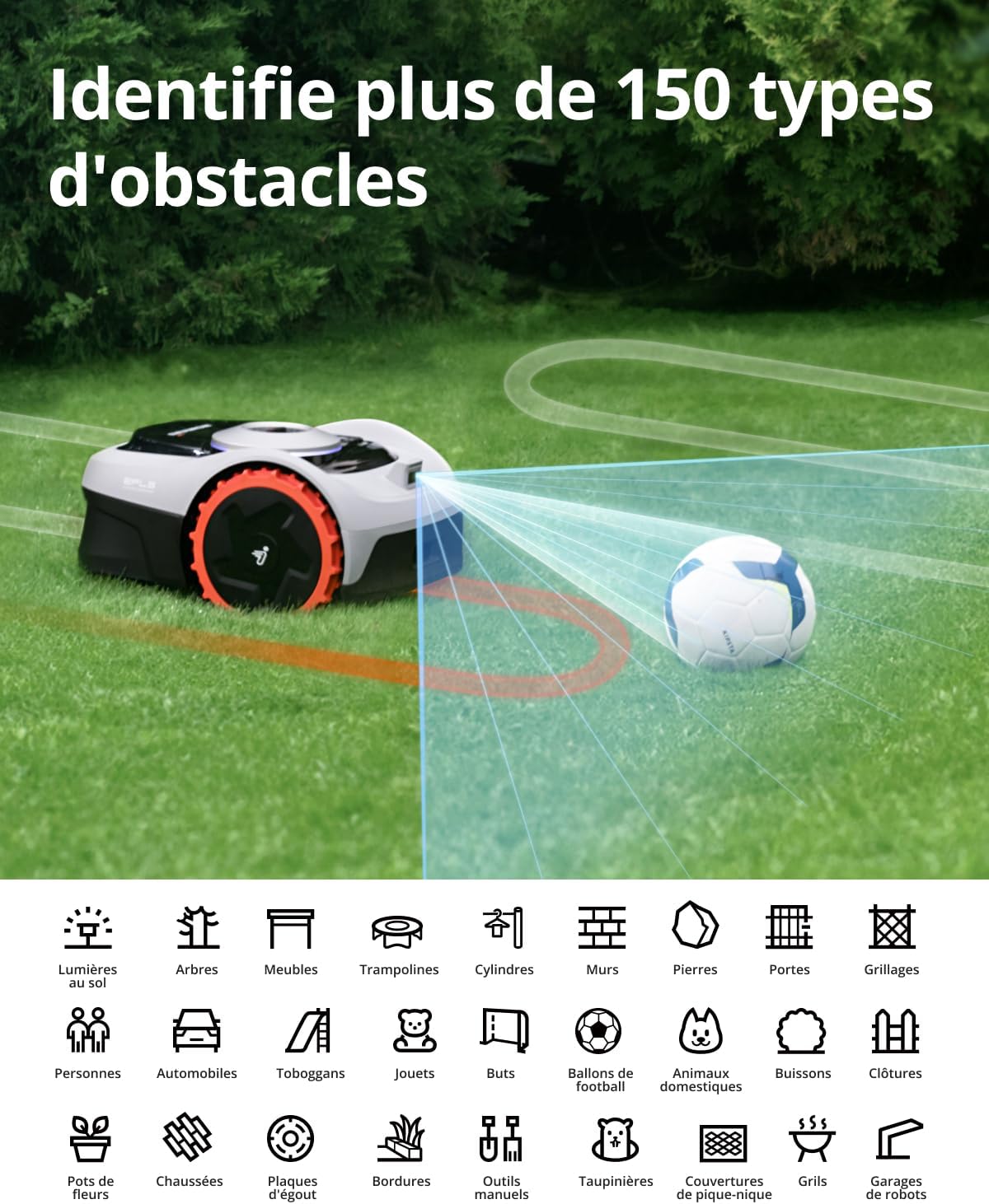 Robot tondeuse Navimow i105E sans fil 500 m² RTK Vision cartographie IA limite virtuelle multizone