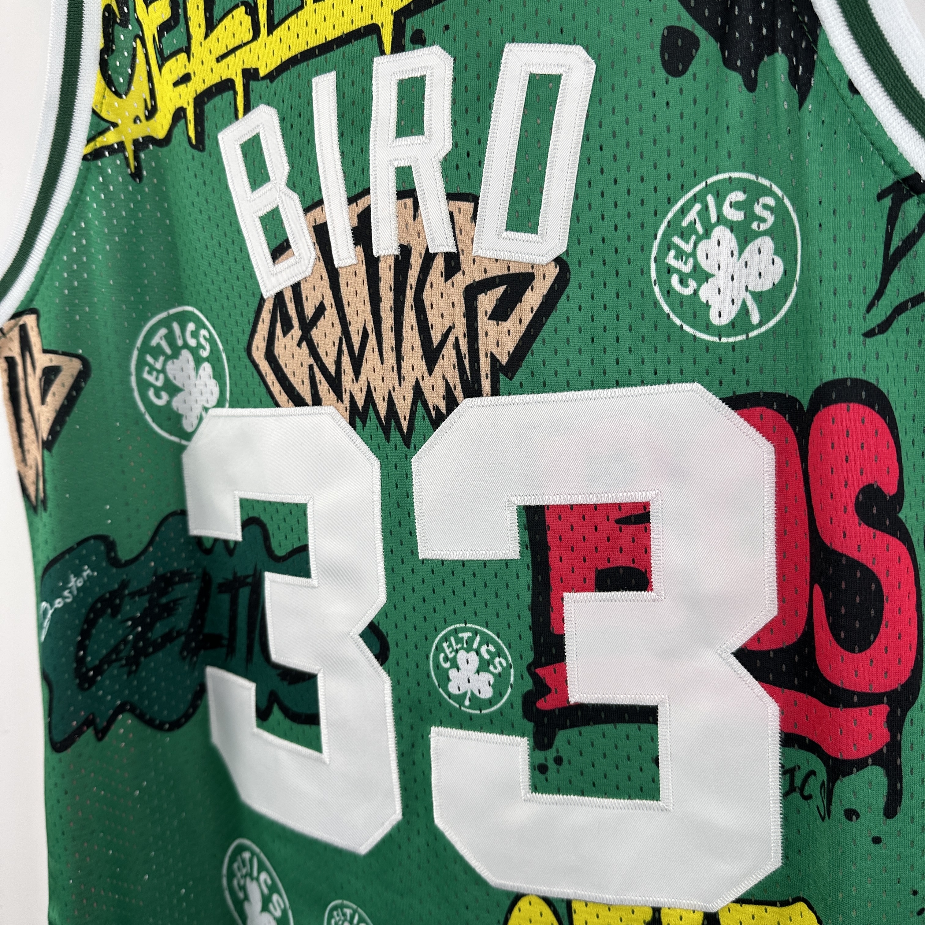 Embroidered MN Retro Jersey Celtics Graffiti No. 33 Bird