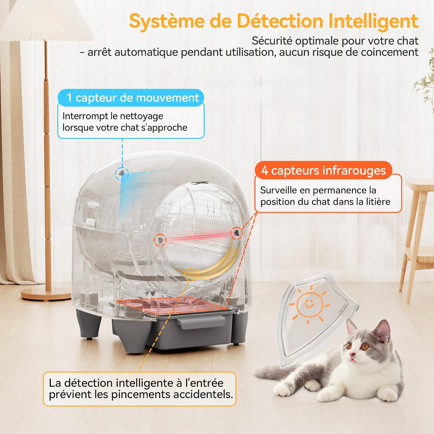 Litière chat autonettoyante 90 L contrôle appli capteurs multiples grands chats