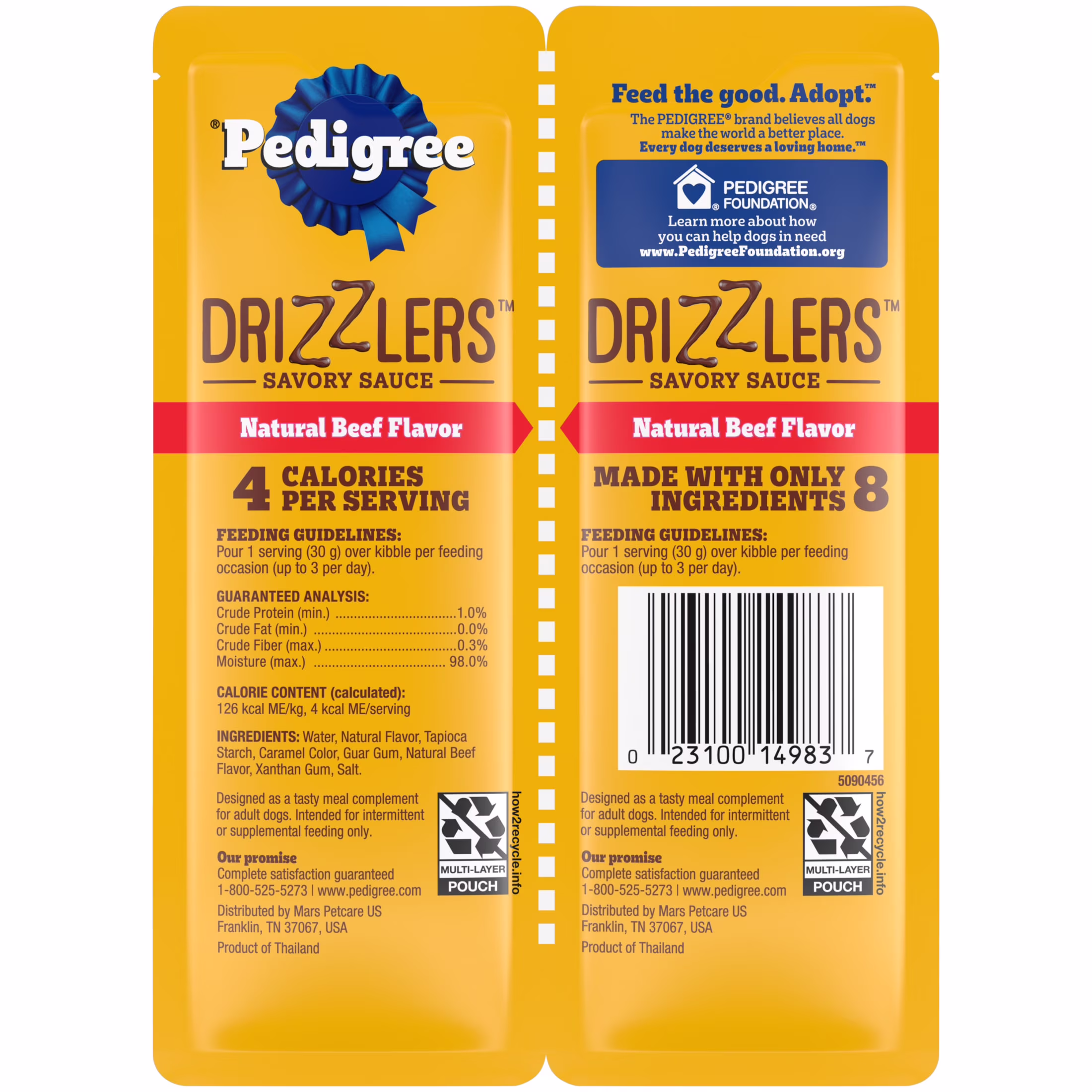 Pedigree Drizzlers Savory Sauce Natural Beef Flavor, 60g Twin Pouch (1 Count, 2 Servings Total)