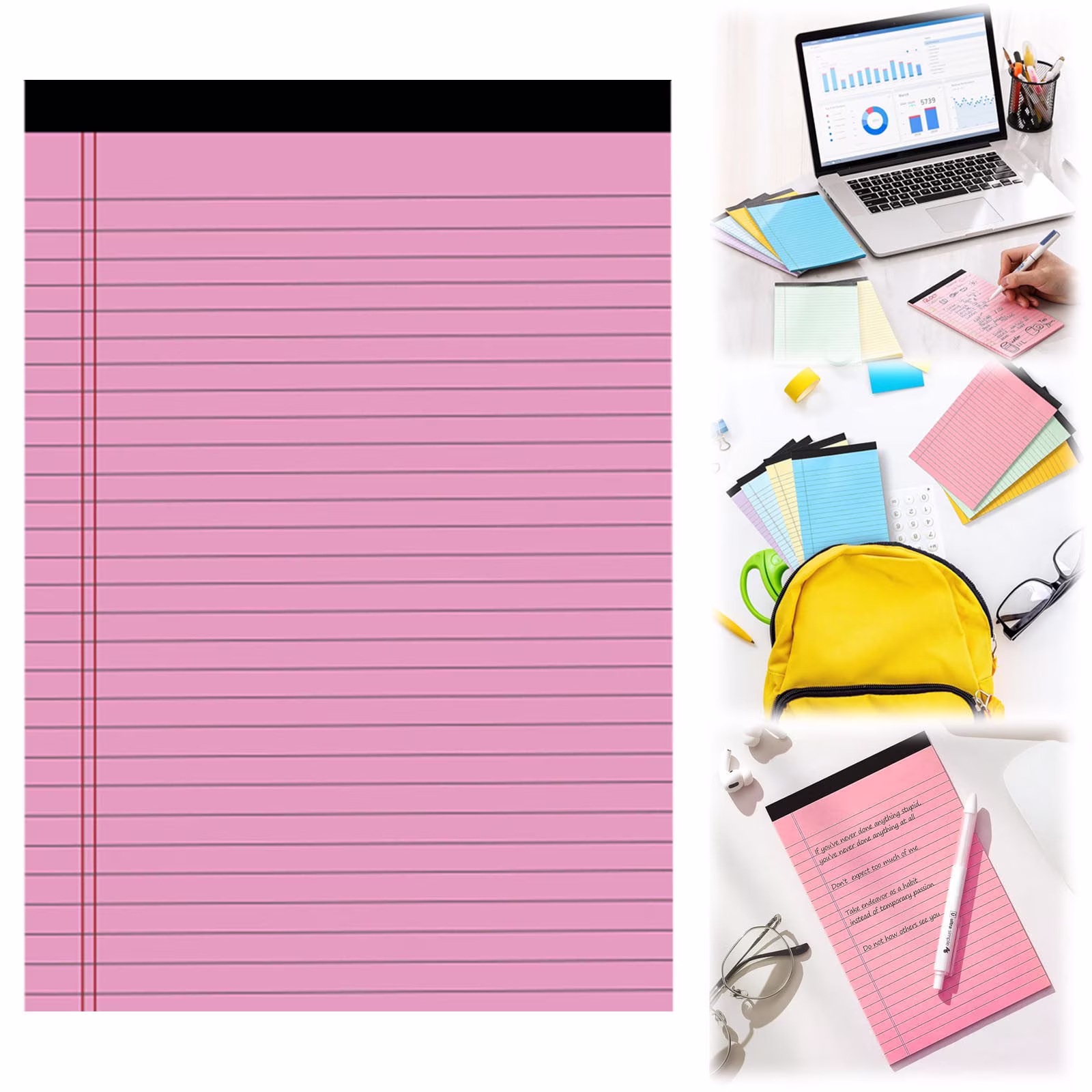 1PCS Small Note Pads A5 Notebook College Ruled Legal Pads Color Notepads Study Back Writing Pads 5 X 8 Perforated Narrow Ruled Pads of Paper for Class & Office Supplies 30 Sheets/Pack, Pink