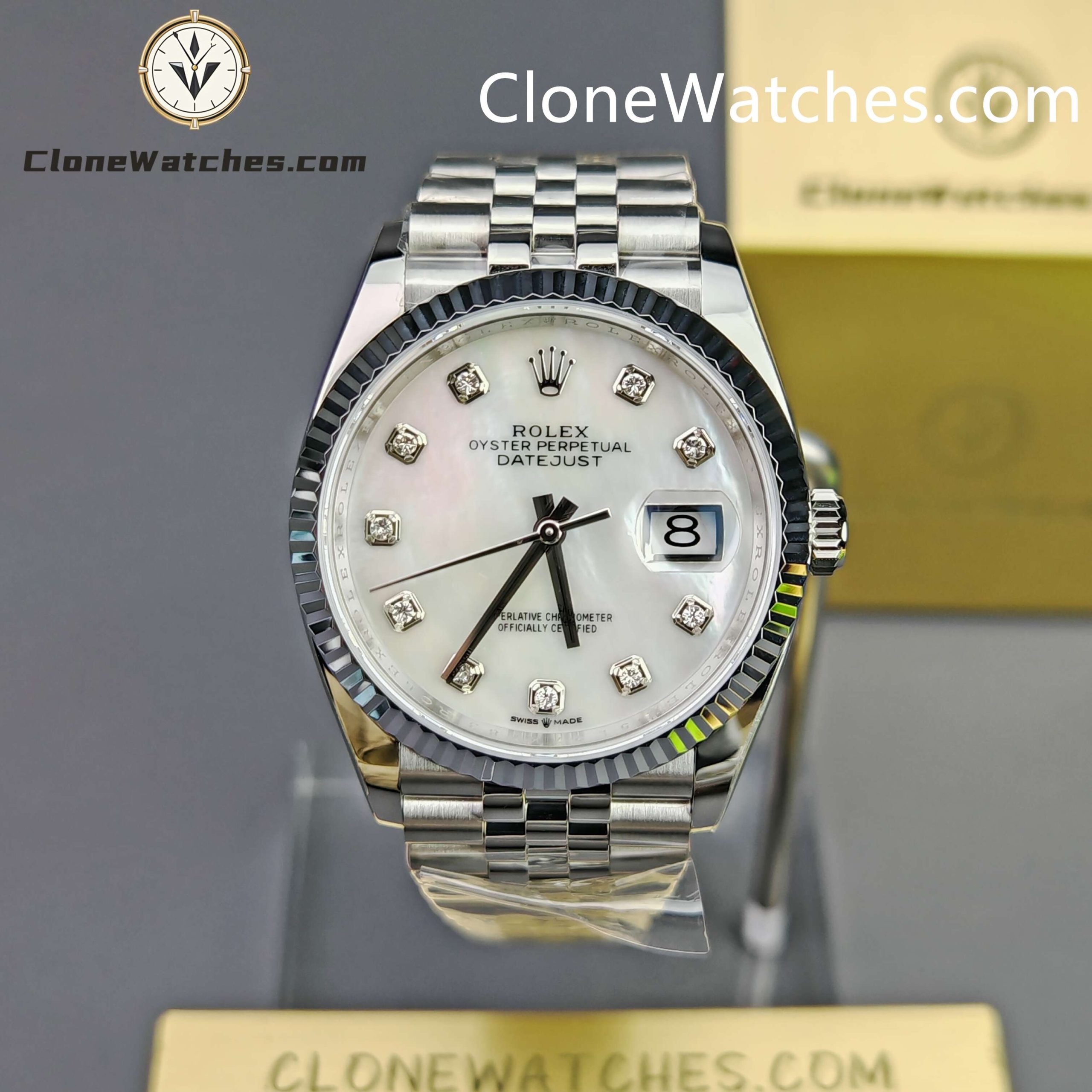 Rolex Super Clone Watches 1:1 DateJust Mother of Pearl Diamond Dial Jubilee 36MM m126234-0019 3235 Movement