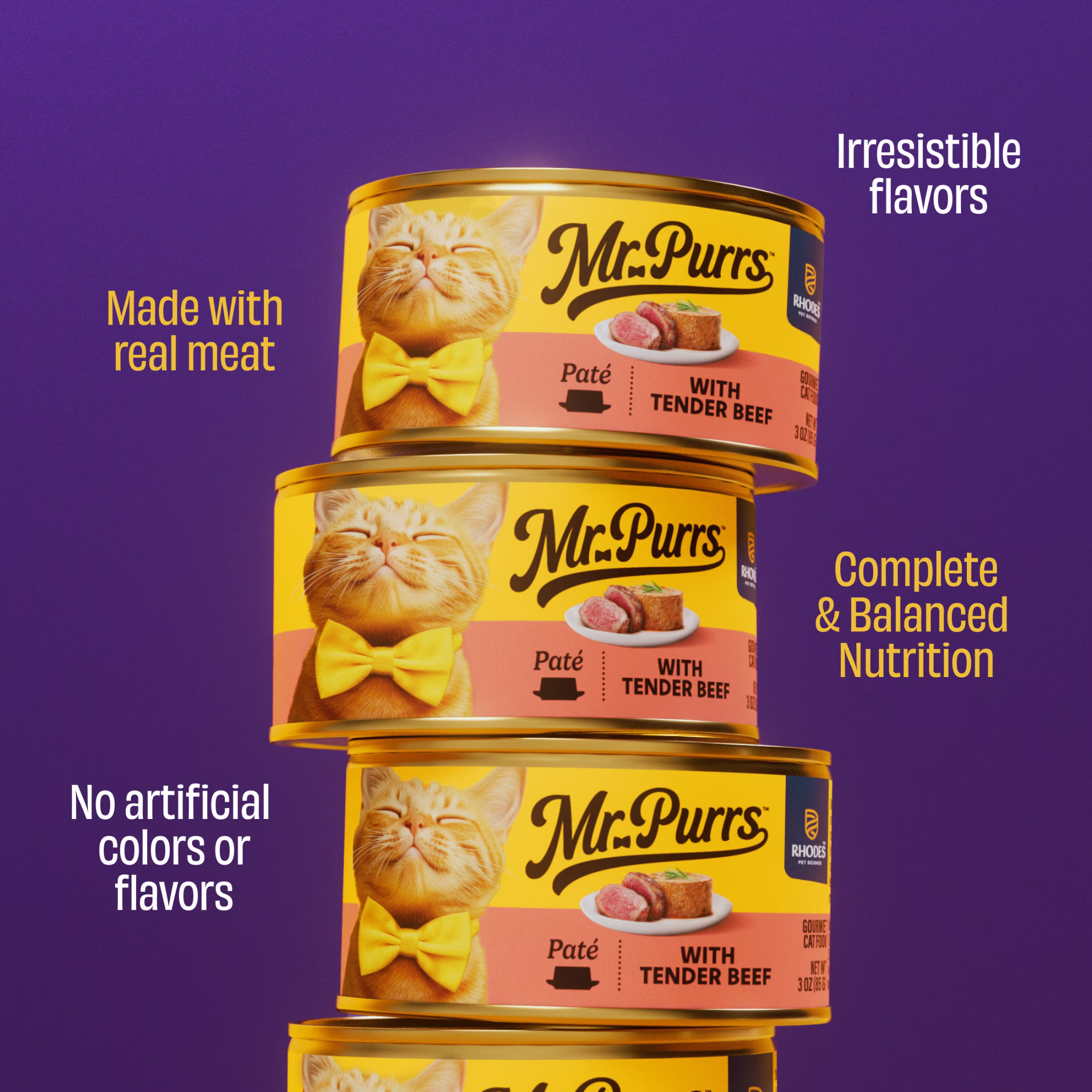 Mr Purrs Tender Beef Pate Wet Cat Food, 3 oz Can
