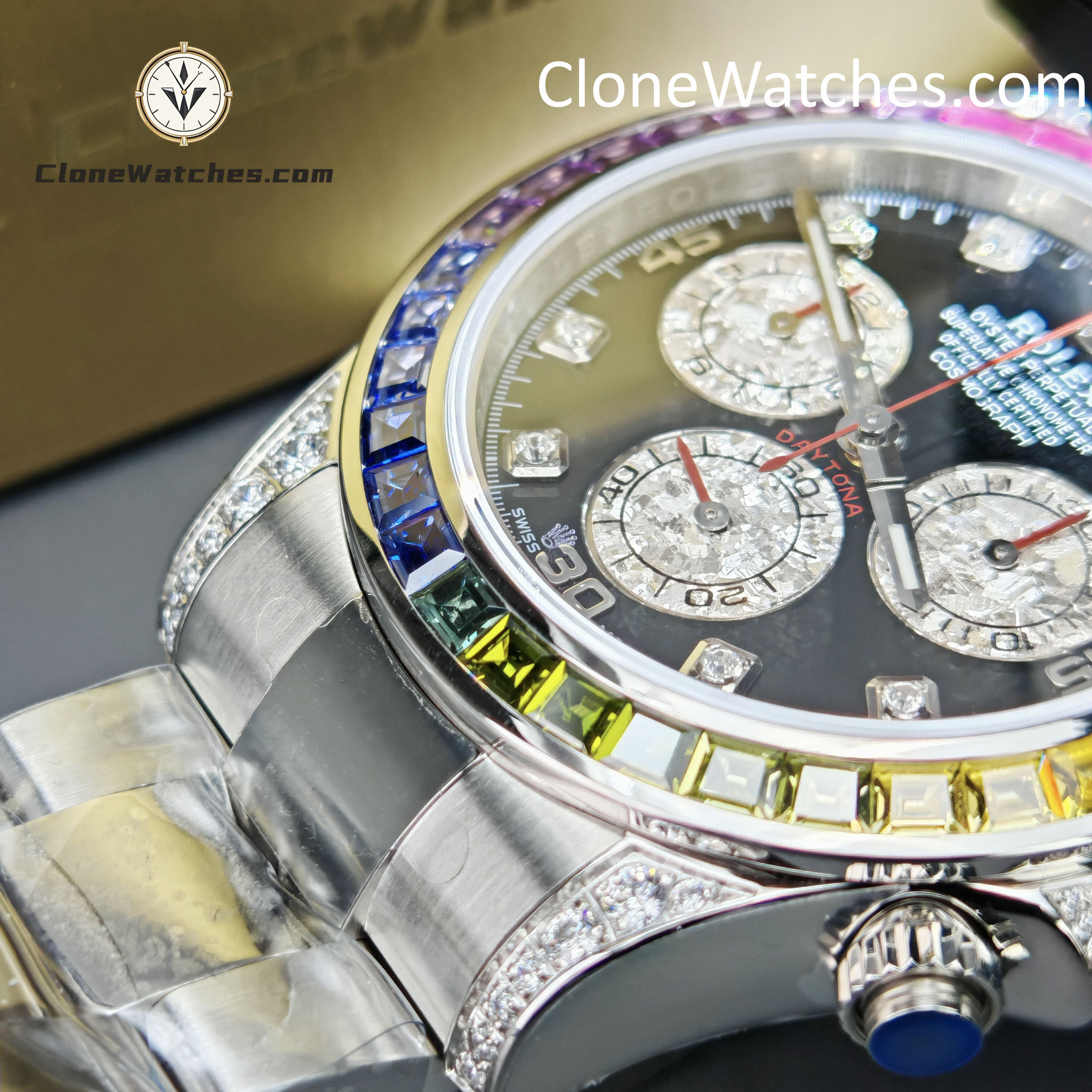 Rolex Super Clone Watches 1:1 Daytona 116599RBOW Rainbow Black Diamonds Dial 4130 Movement