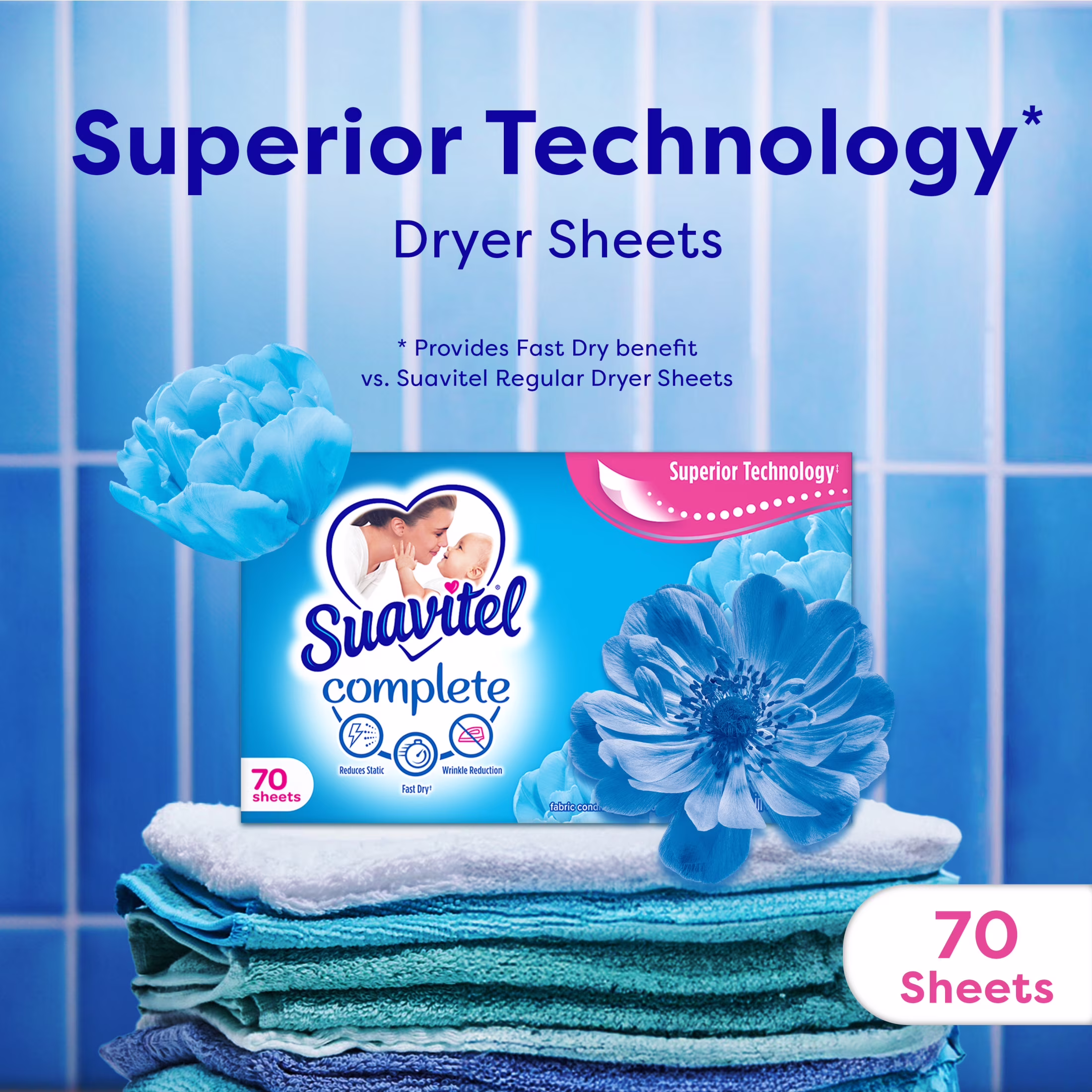 Suavitel Complete Dryer Sheets, Fabric Conditioner, Field Flowers, 70 Sheets