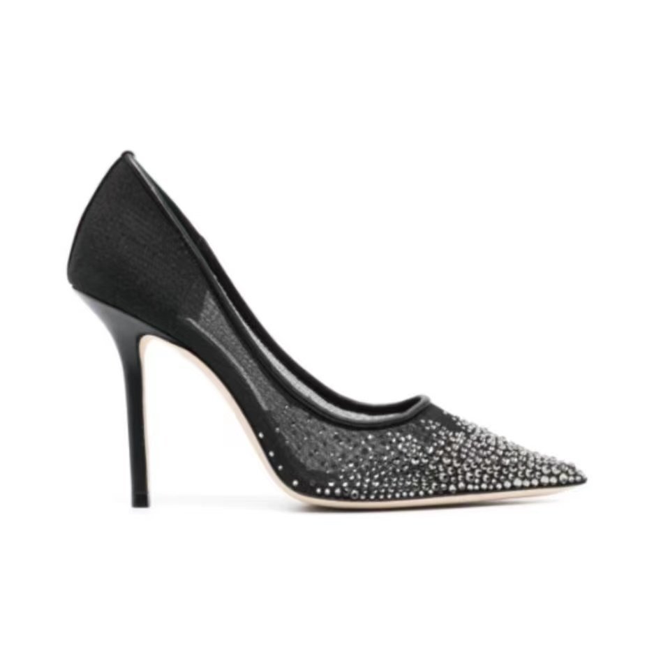 Jimmy Choo Black Mesh Pointed Stiletto Heels  Slide Sandal