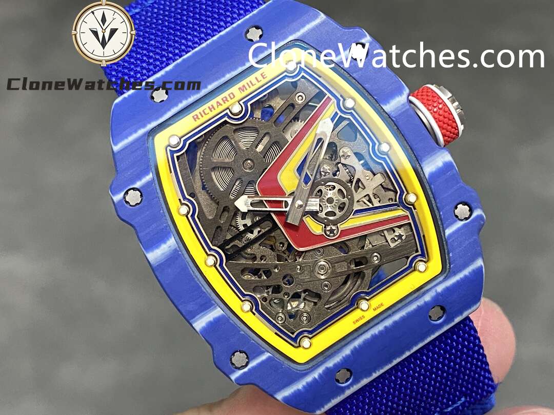 Richard Mille Super Clone Watches 1:1 RM 67 – 02 Blue Carbon Tourbillon Blue Strap