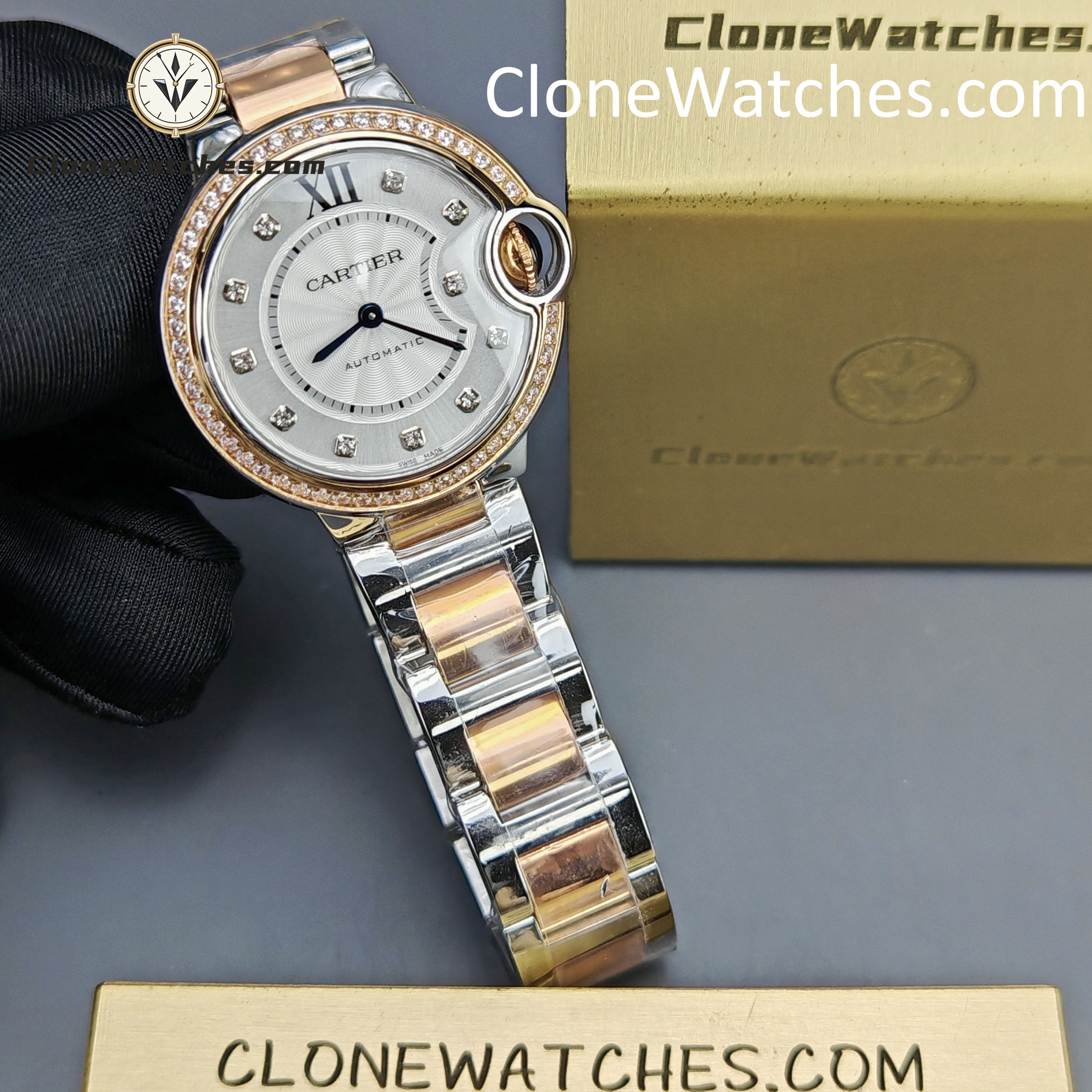 Cartier Super Clone Watches 1:1 Ballon Bleu de W3BB0023 Silver Dial Diamond bezel 33mm