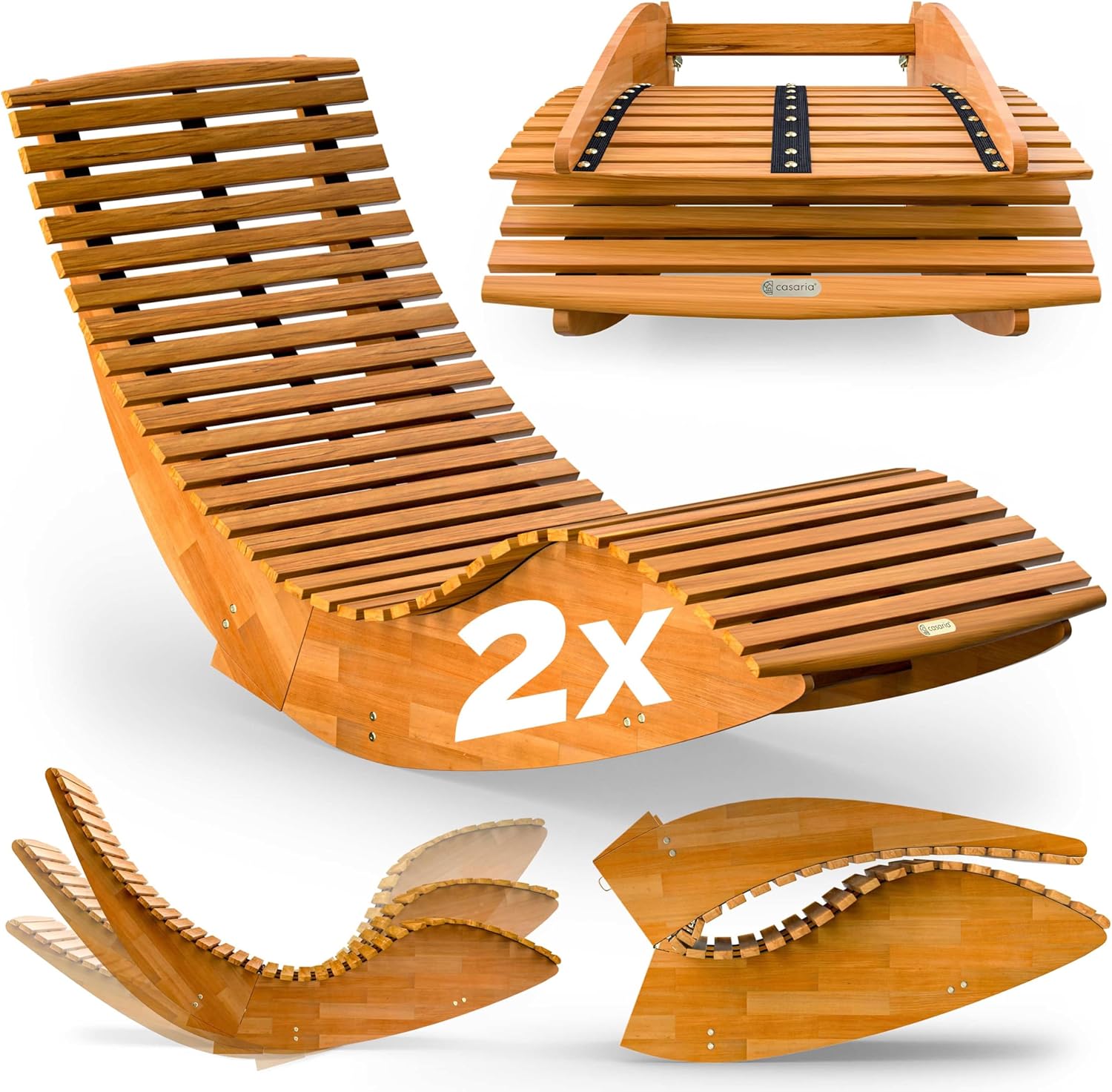 Lot 2 chaises longue bascule bois acacia pliables ergonomiques
