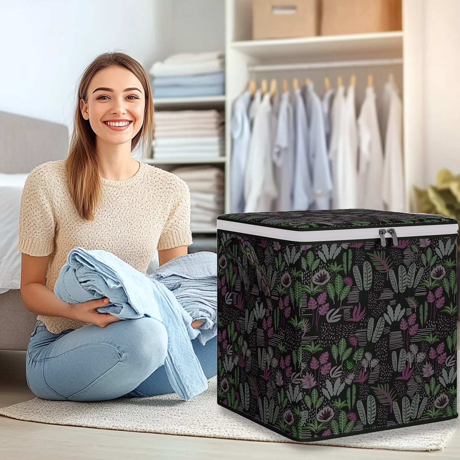 Nkmbld Storage and Organization Heavy Duty Storage with Reinforced Handles Extra Large Storage Bags for Clothes Tote Bag Thickened Double Zipper for Space Saving Travel