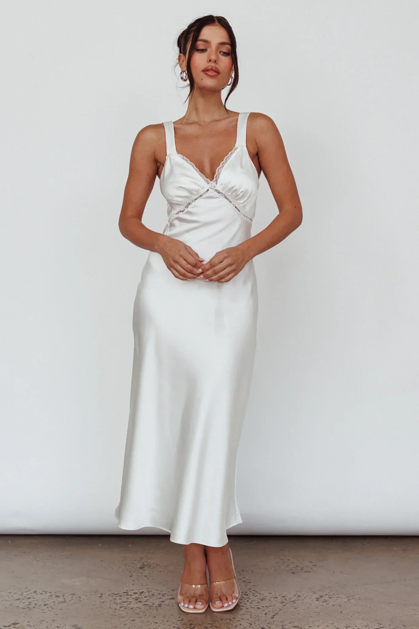 Nyah Lace Trim Midi Dress Off White