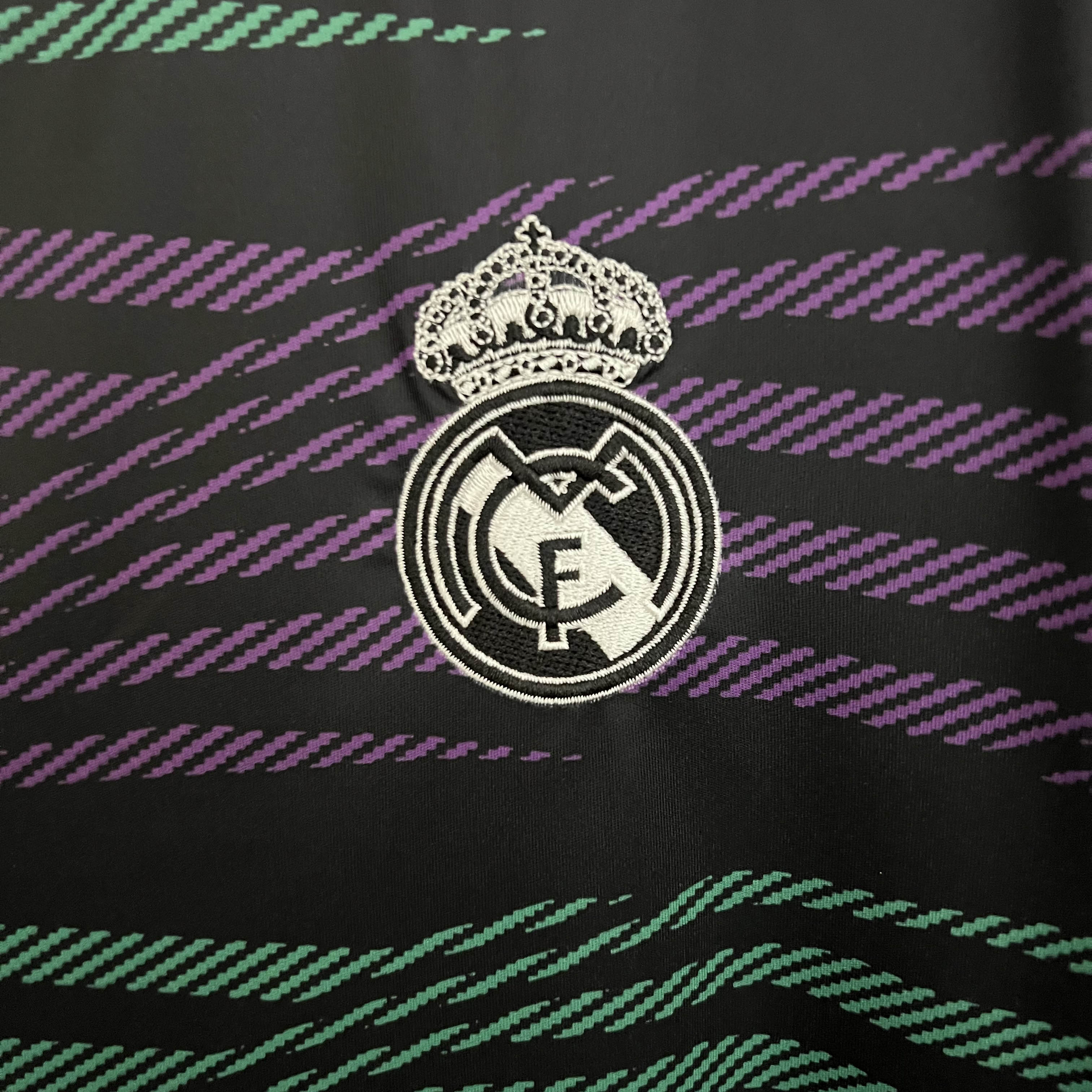 2023/24 Real Madrid Training Kit Green and Purple Striped Football Jersey