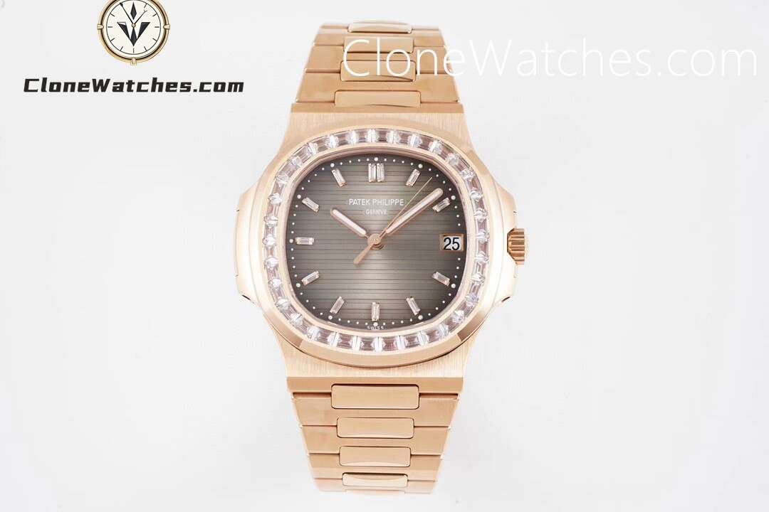 Patek Philippe Super Clone Watches 1:1 Nautilus 5711 Roles Gold Brown Dial Diamond Ladies Watch