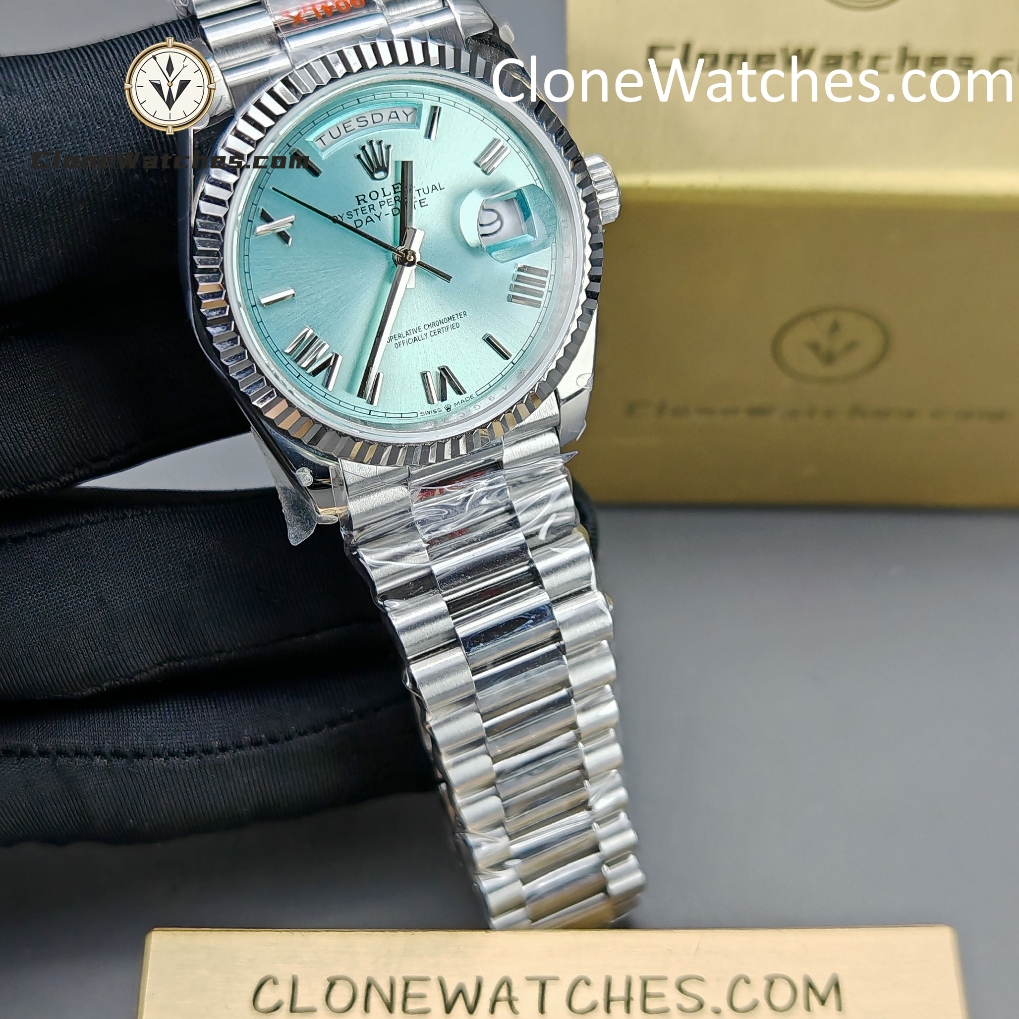 Rolex Super Clone Watches 1:1 Day Date Ice Blue Dial 36mm m128236-0018 3255 Movement