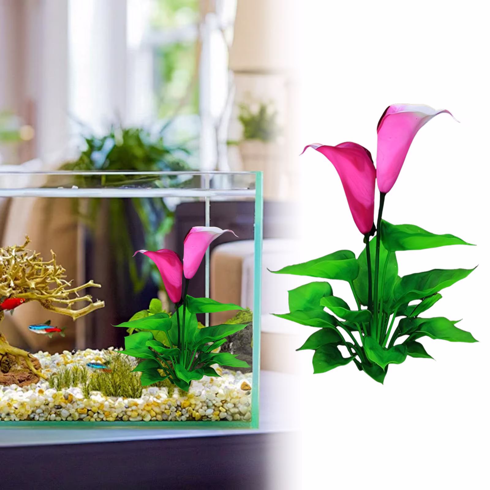 A Bunch of Aquarium Flowers, Flower Aquarium Decoration Artificial Aquatic Plant Waterweed Craft Plastic Plants Artificial Fish Tank Decorations Used for Household and Simulation Hydroponic