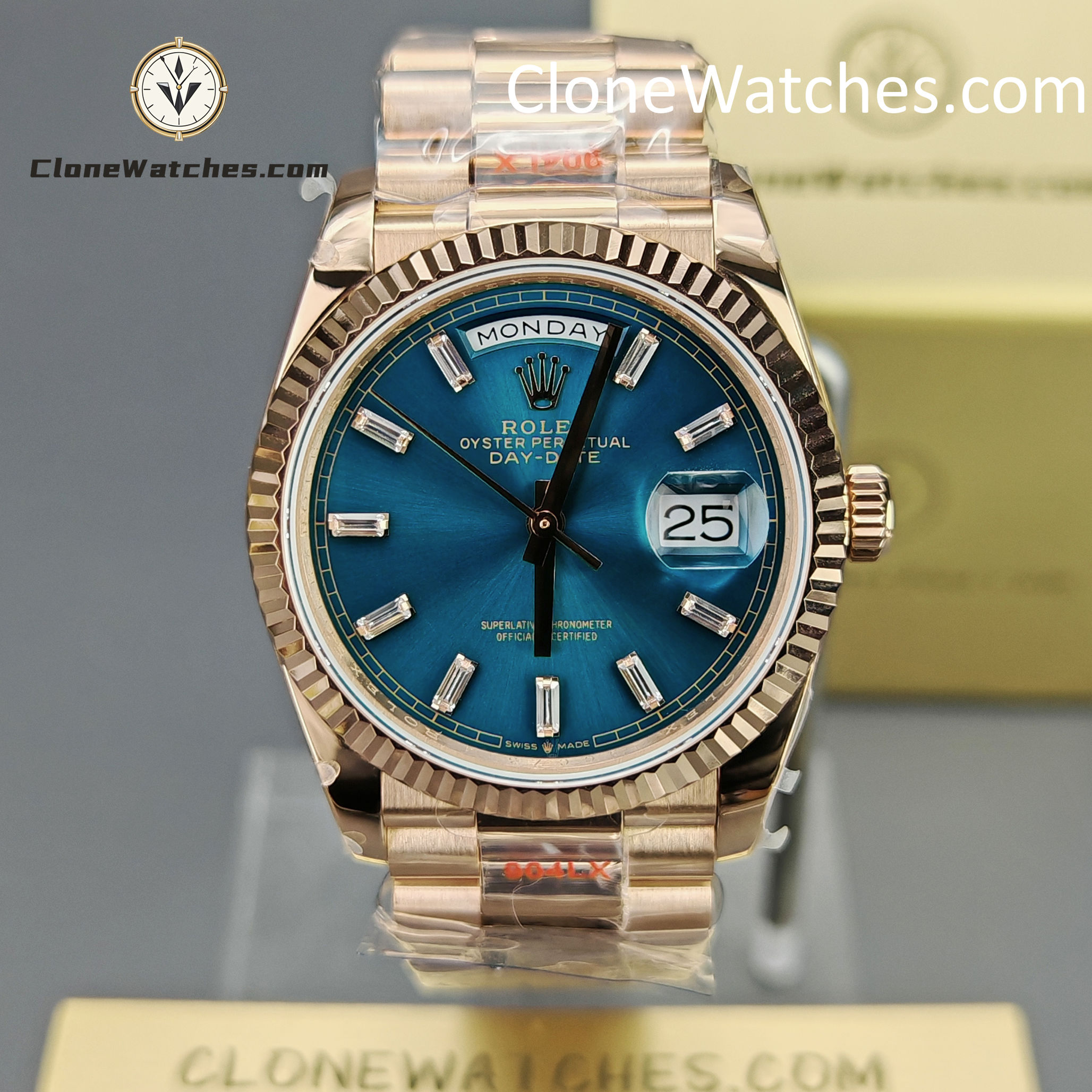 Rolex Super Clone Watches 1:1 Day Date Rose Gold Turquoise Dial 36mm m128235-0085 3255 Movement