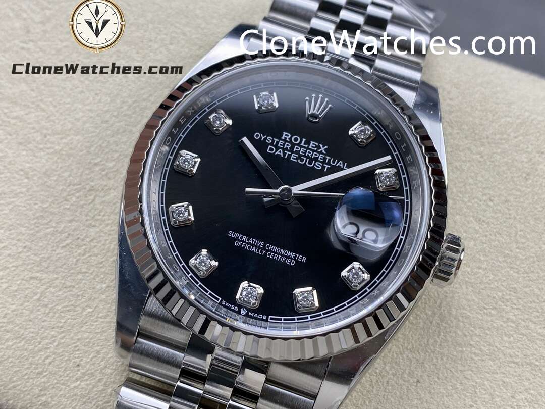 Rolex Super Clone Watches 1:1 DateJust Black Diamond Dial Jubilee 36MM M126234 – 0027 3235 Movement