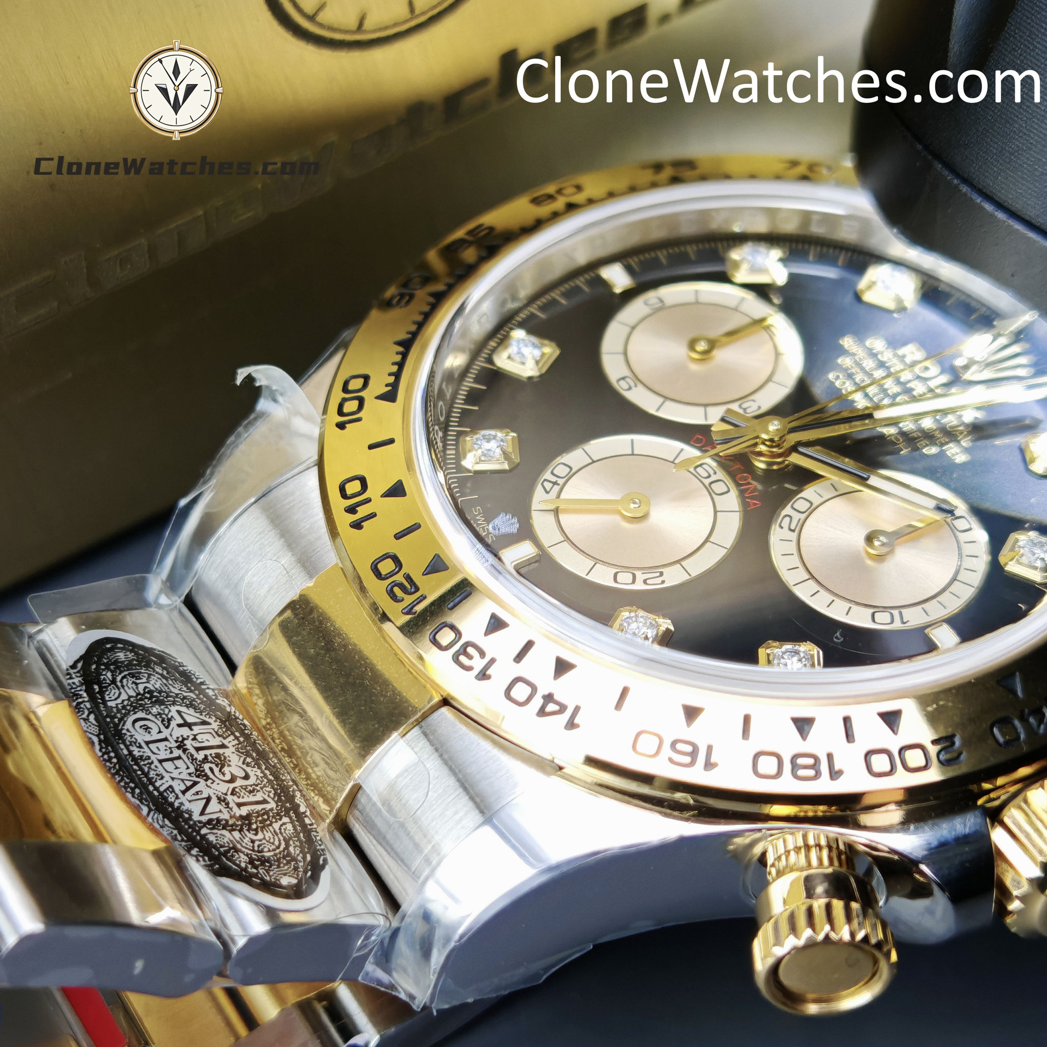 Rolex Super Clone Watches 1:1 Daytona 18K Gold Black Diamond Dial M126503-0002 4131 Movement