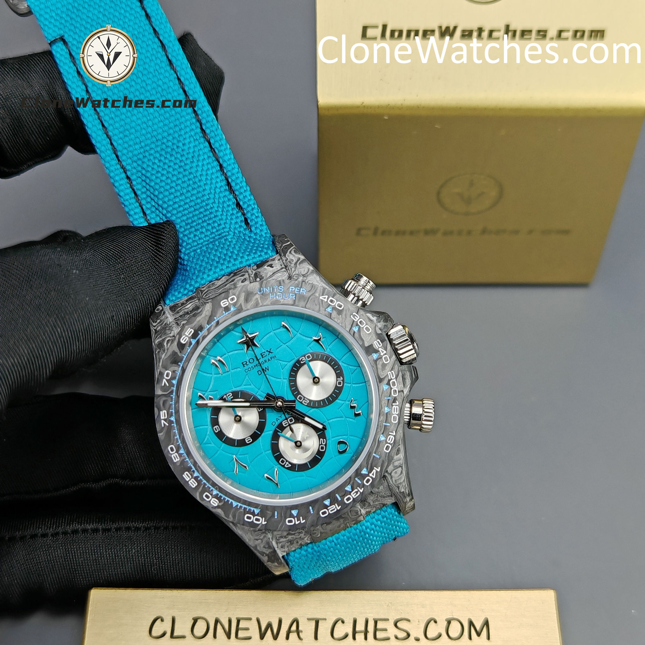 Modified Super Clone Watches 1:1 DIW Rolex Daytona Blue Dial 4130 Movement Blue Strap