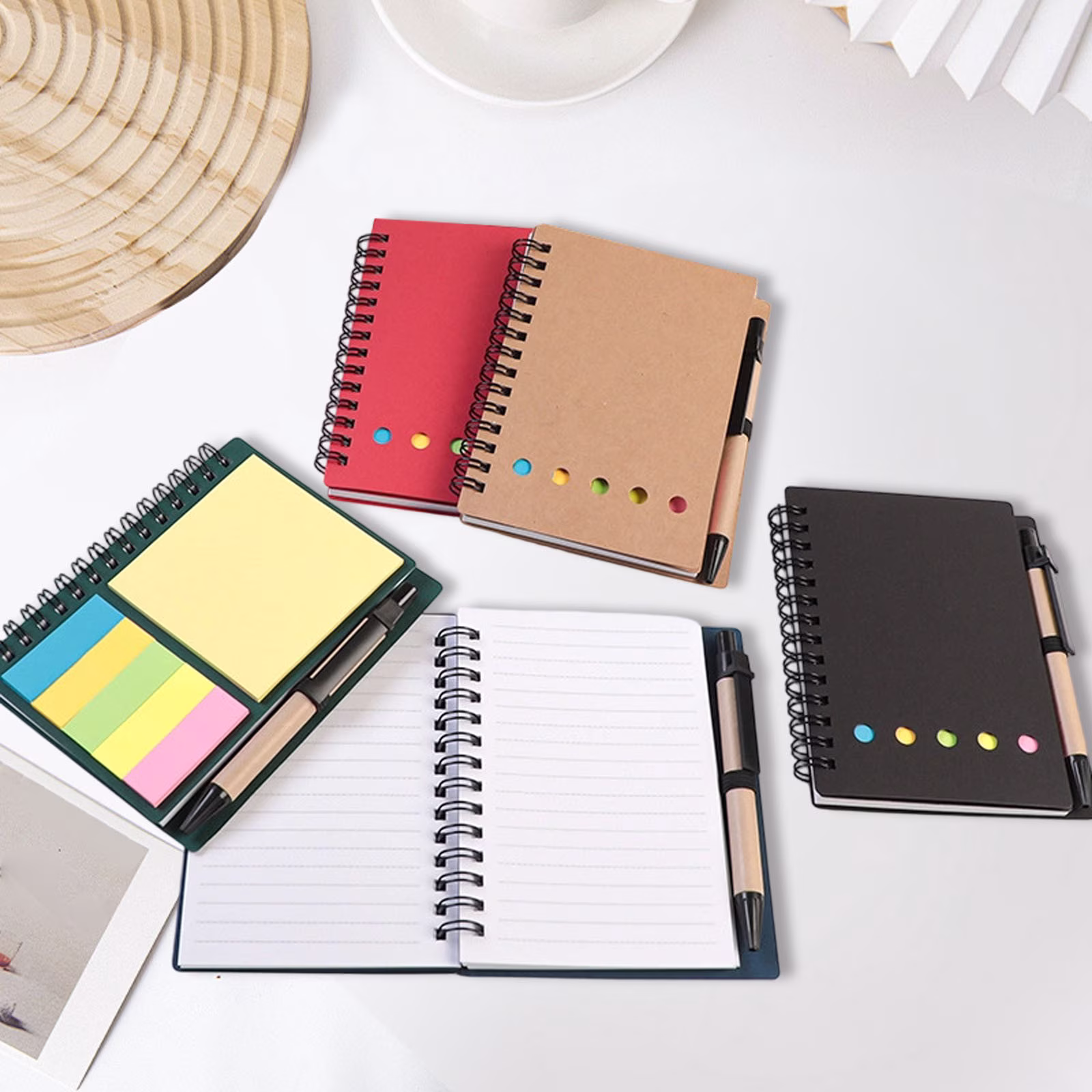 VKLU 1PC Pocket Notebook with Pen, 5x4 Inch Small Memo Pad with Sticky Tabs, 60 Sheets Lined Mini Journal Set, Kraft