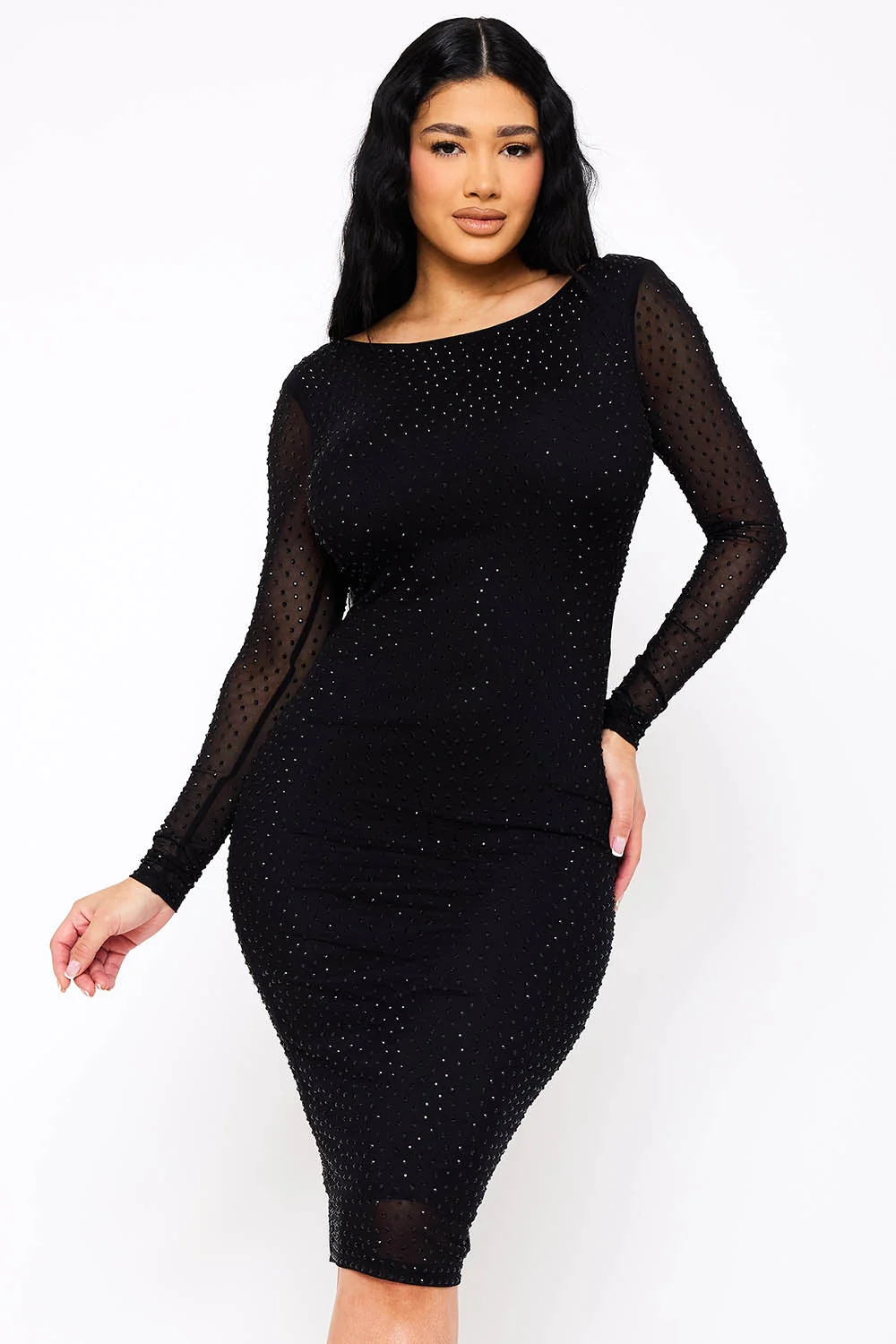 Symphony Dress - Translucent Rhinestone Midi Dress