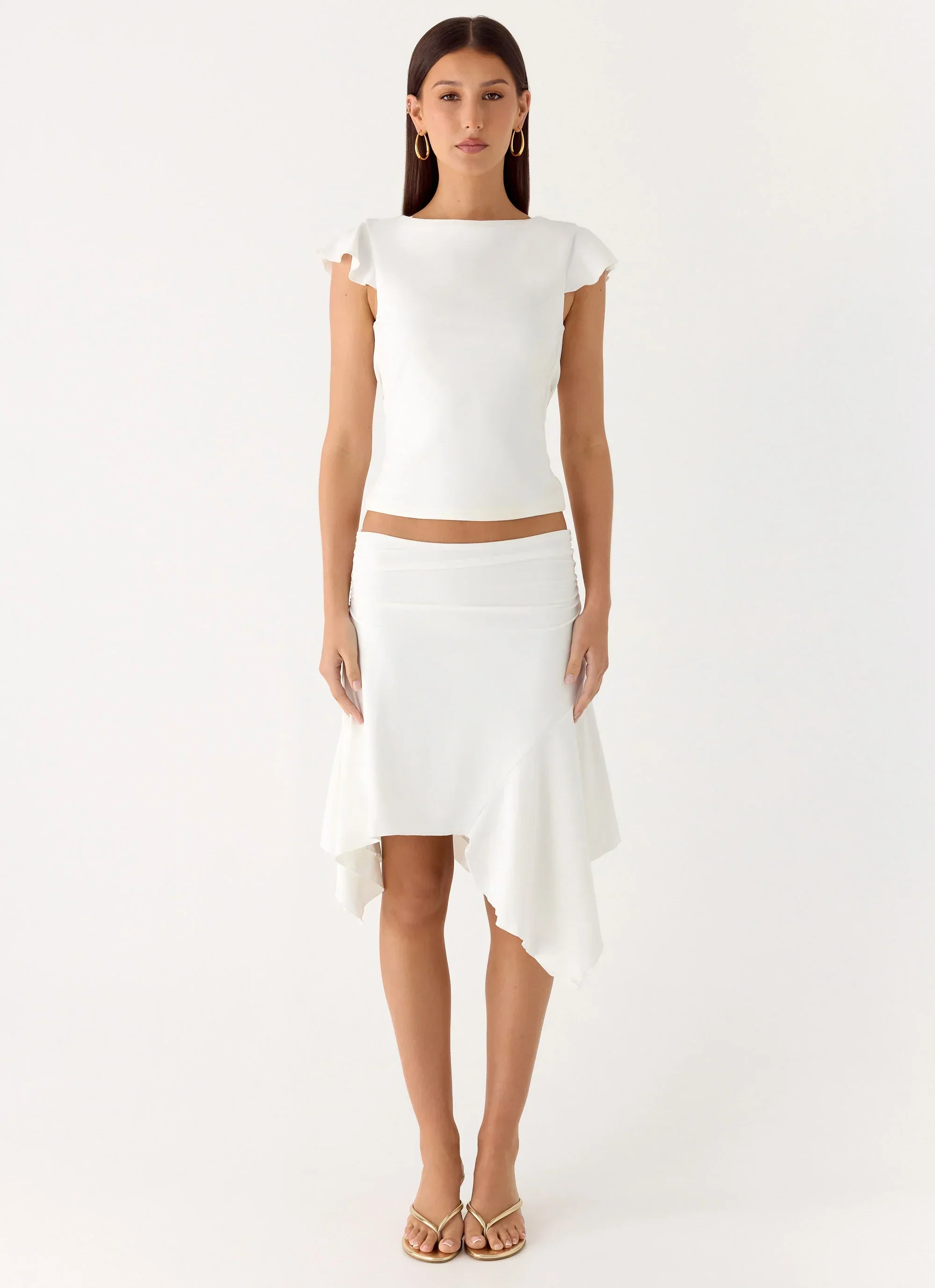 Maxina Asymmetrical Midi Skirt - White