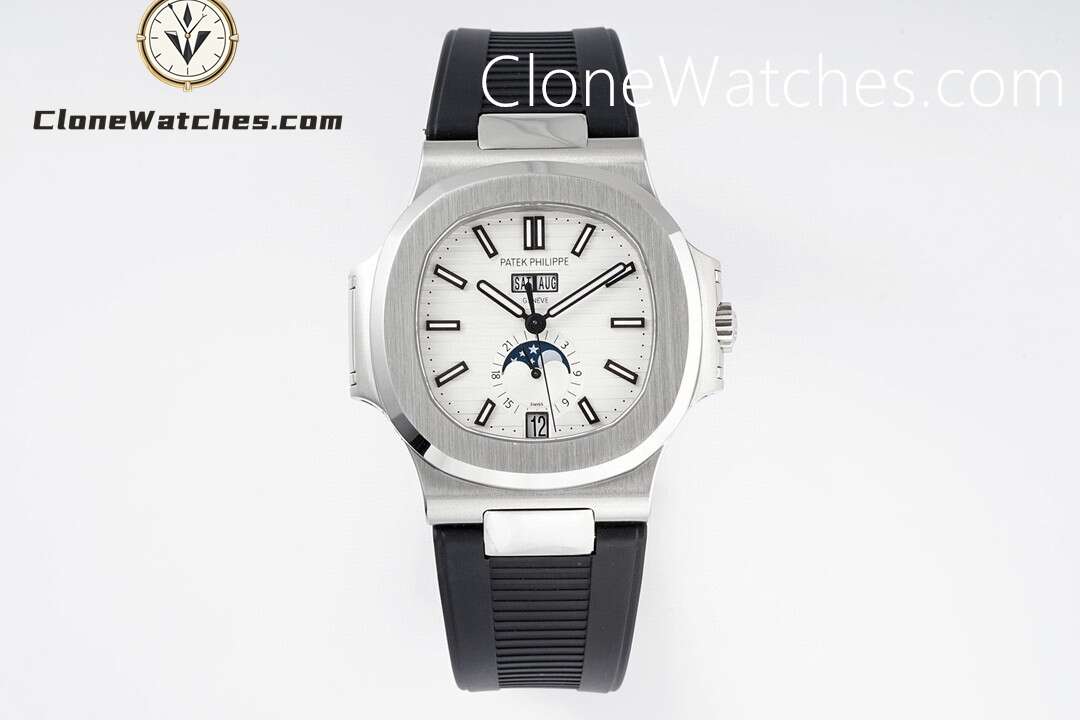 Patek Philippe Super Clone Watches 1:1 Nautilus 5726 White Dial Black Rubber Strap