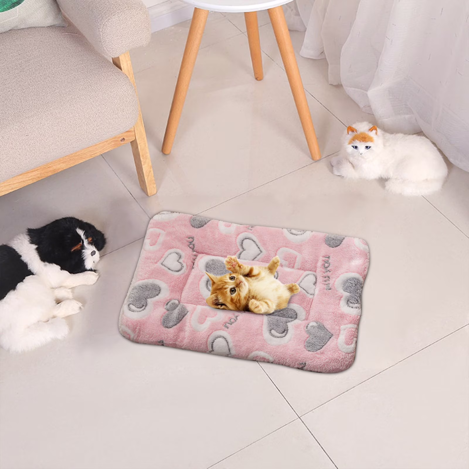 Fnochy Pets Dog Bed Crate Pad, Ultra Soft Pet Bed with Cute Bone&Love- Large Print Washable Crate Mat, for Large Dogs Fleece Dog Crate Kennel Mat Cat Bed Liner 16x24-Inch