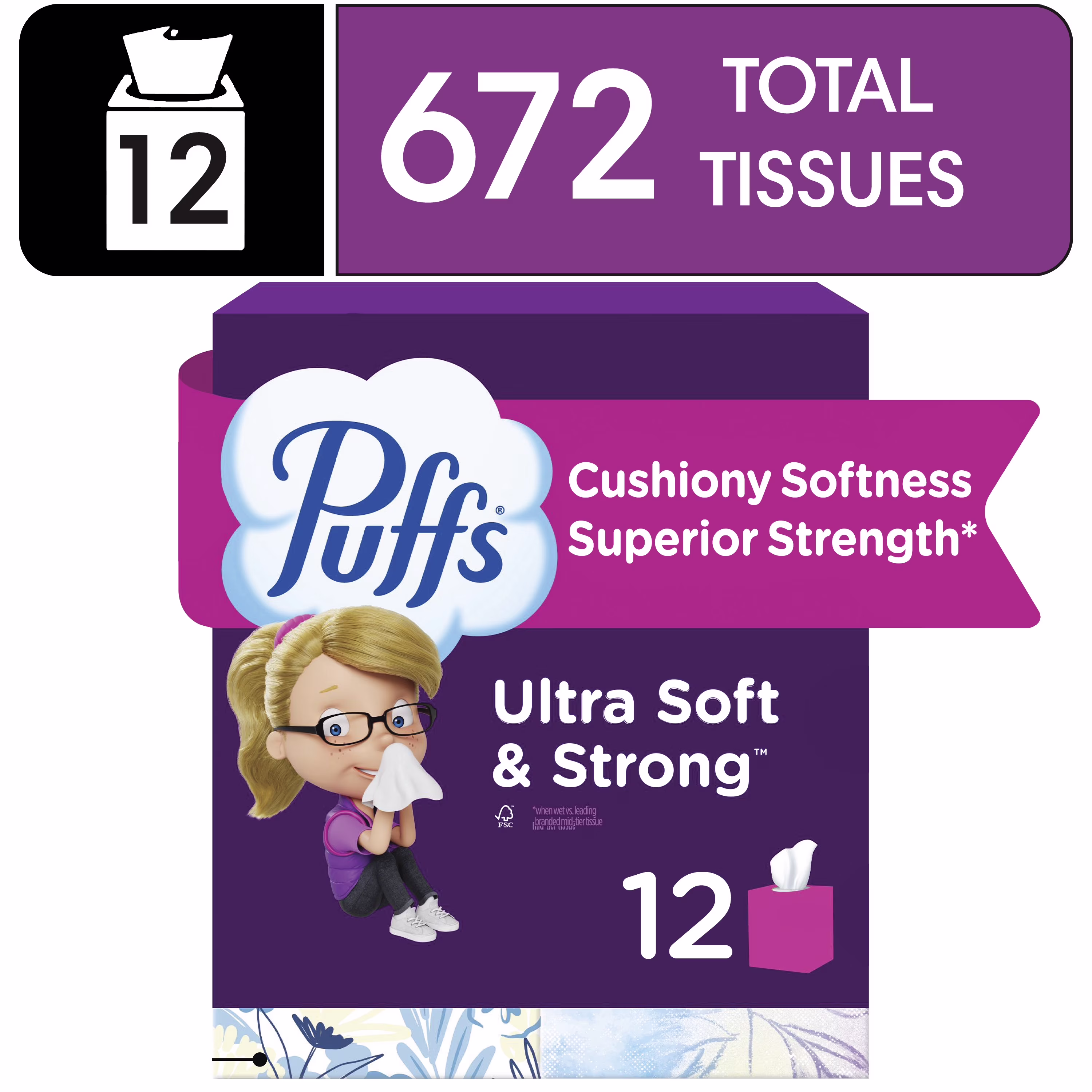 Puffs Ultra Soft Non-Lotion Facial Tissue, 1 Mega Cube Box, 72 Facial Tissues per Box
