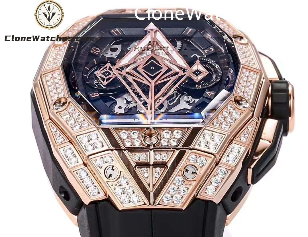 Hublot Super Clone Watches 1:1 Spirit of Big Bang Sang Bleu Rose Gold Pavé 648.OX.0108.RX.1604.MXM23
