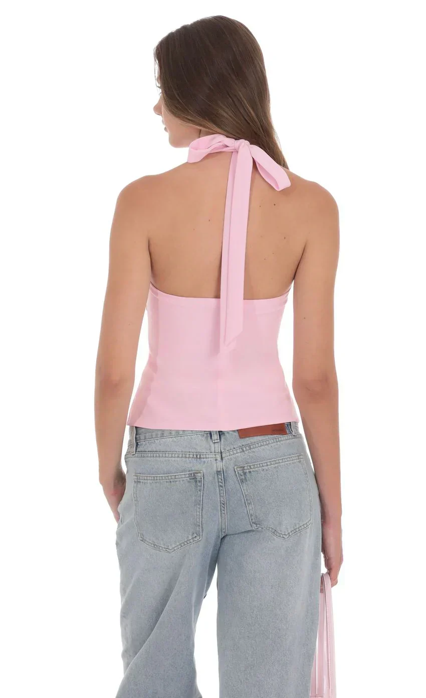 Cutout Floral Embellished Top in Pink