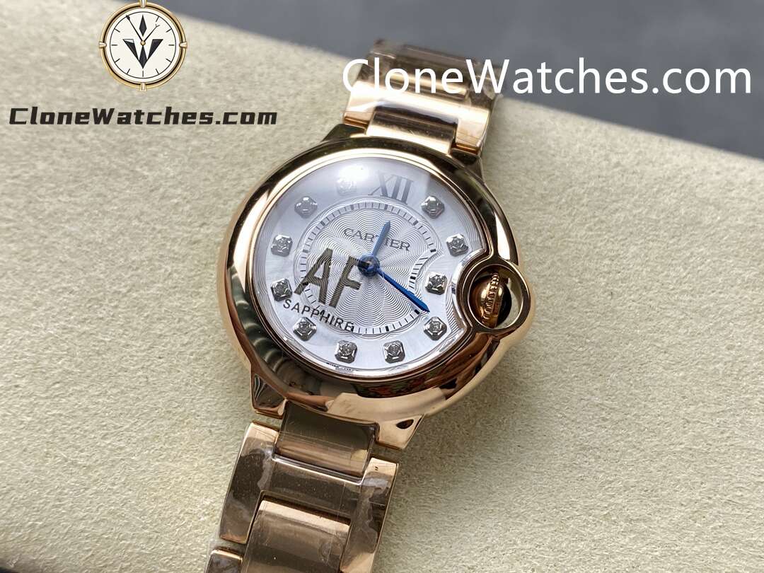Cartier Super Clone Watches 1:1 Ballon Bleu de Rose Gold WJBB0016 Silver Dial 28mm
