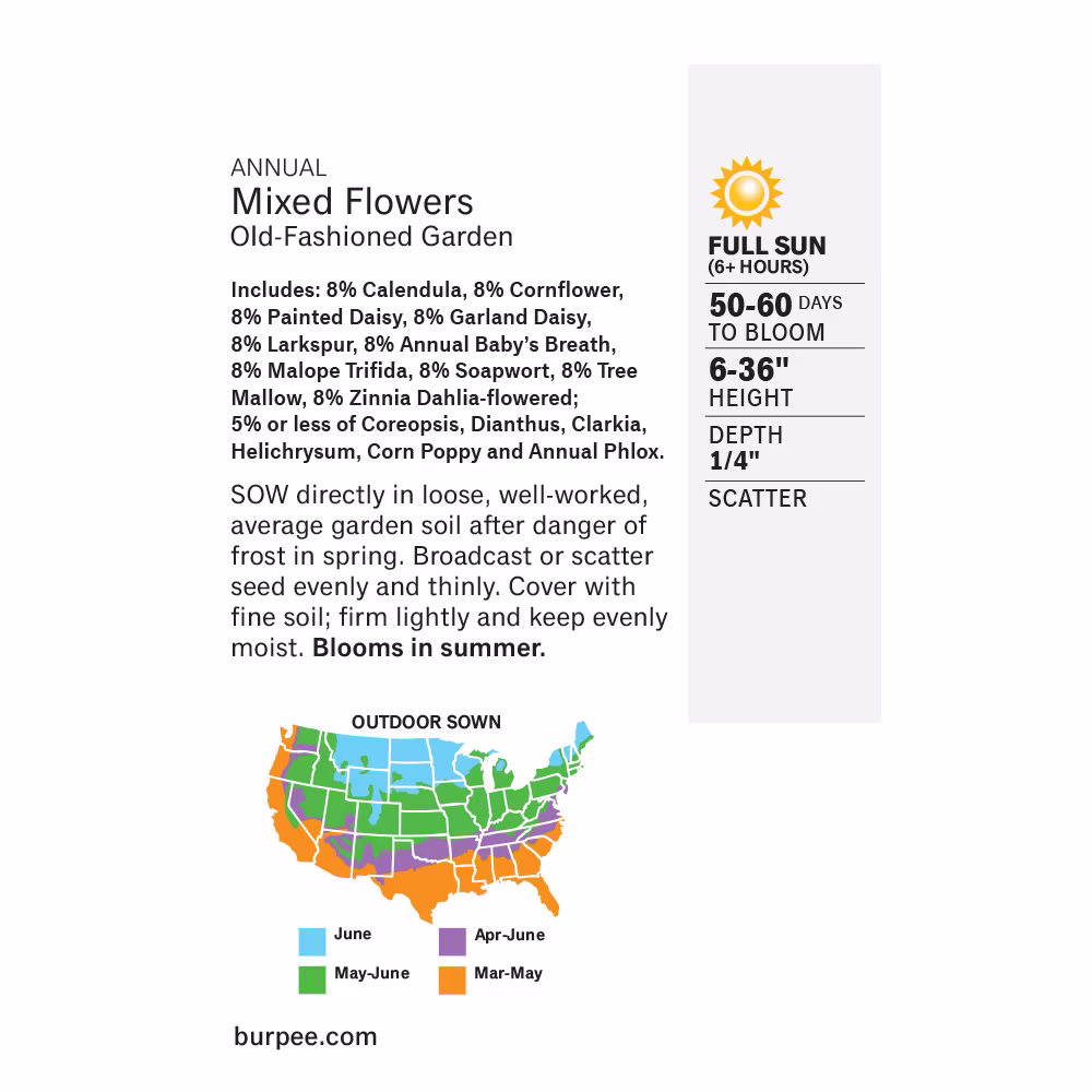 Burpee Old-Fashioned Garden Mixed Flowers, Annual Flower, Full Sun