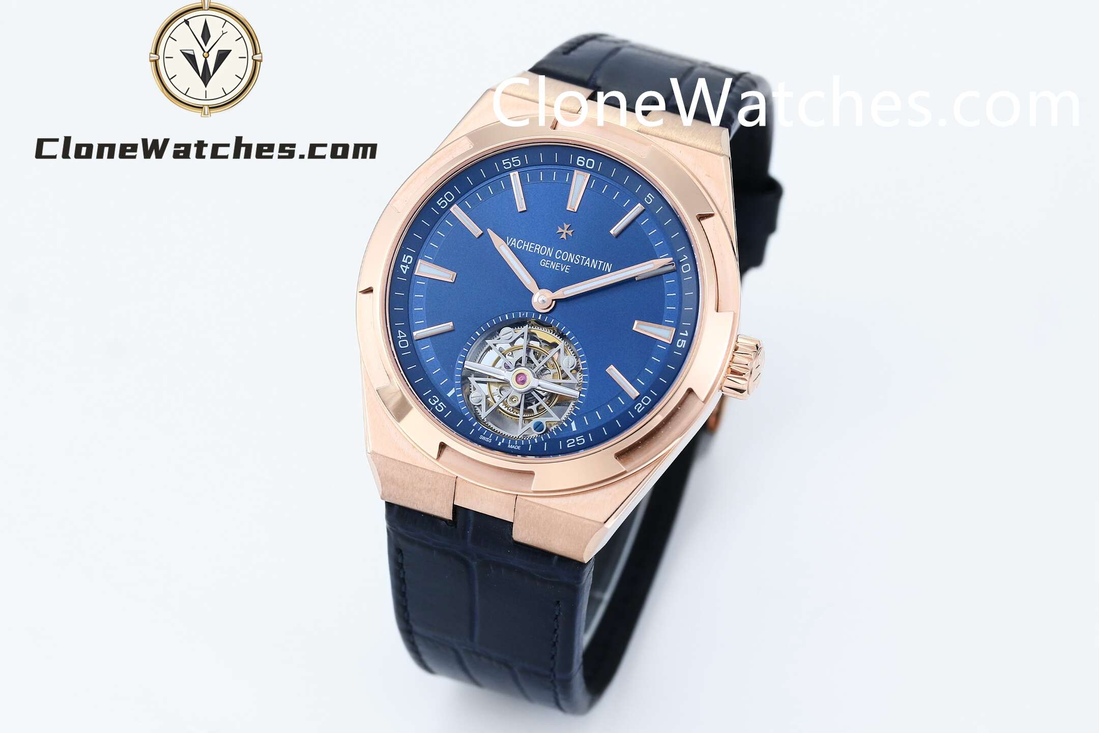Vacheron Constantin Super Clone Watches 1:1 Overseas Rose Gold Tourbillon 6000V/210R-B733 42.5MM Leather Strap