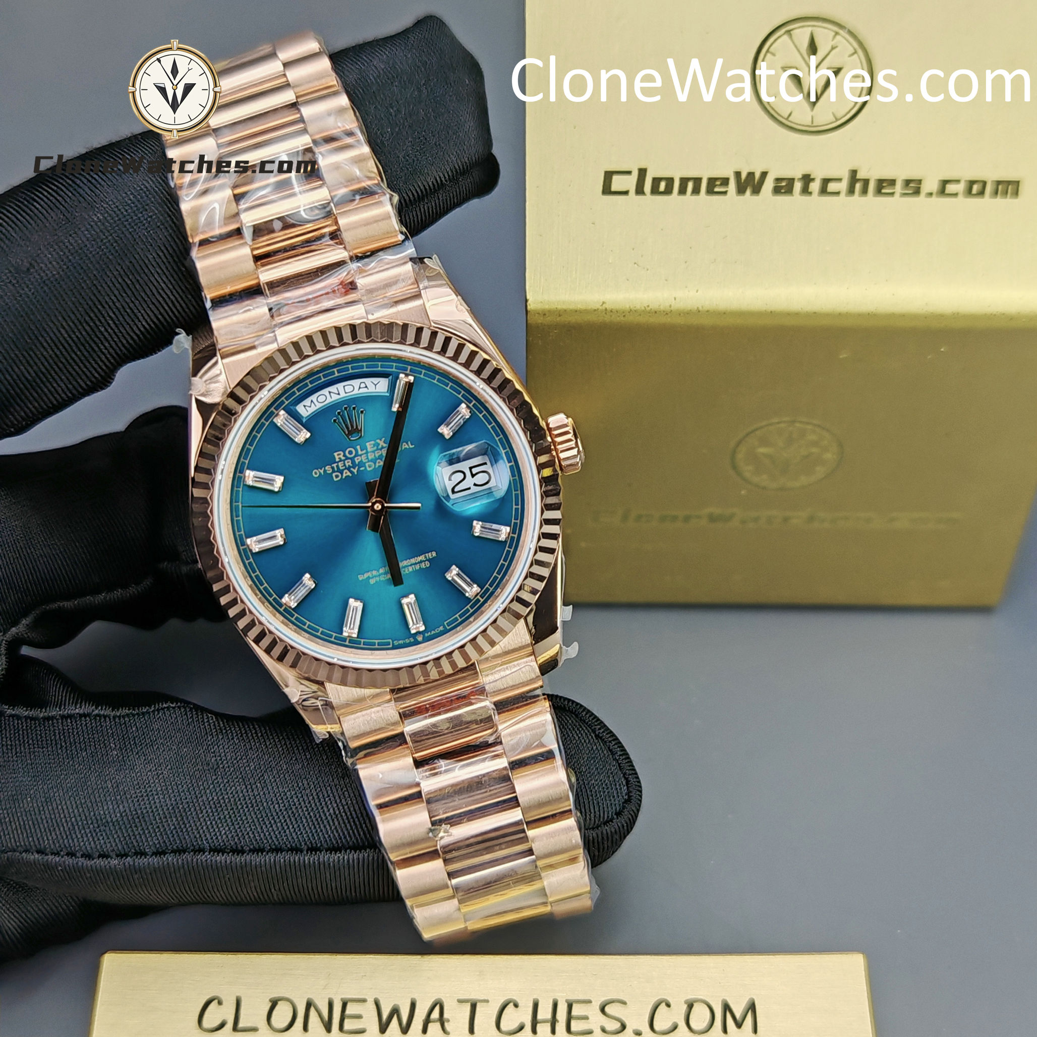Rolex Super Clone Watches 1:1 Day Date Rose Gold Turquoise Dial 36mm m128235-0085 3255 Movement