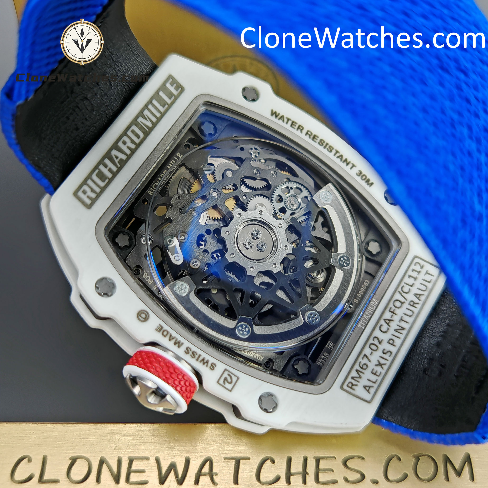 Richard Mille Super Clone Watches 1:1 RM 67 – 02 White Carbon Tourbillon Blue Strap
