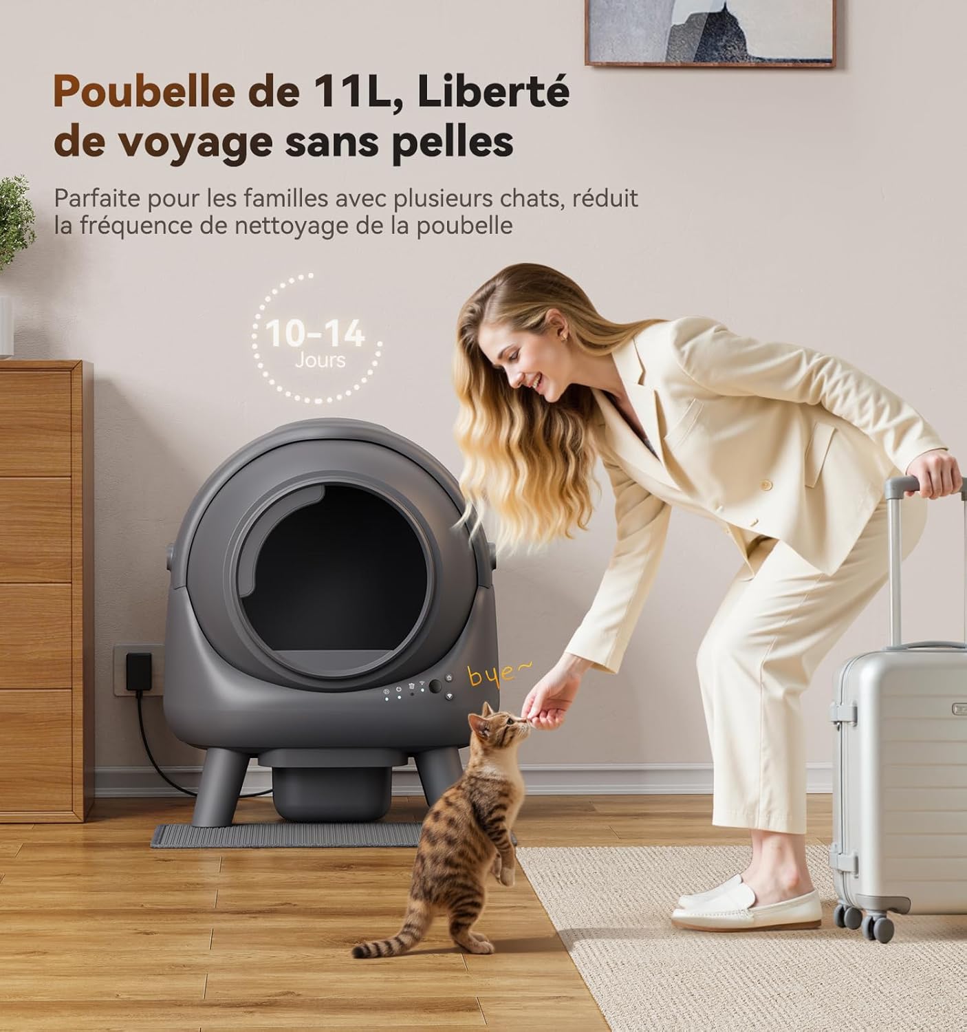 Litière chat autonettoyante bac automatique anti odeur contrôle app capacité 65L