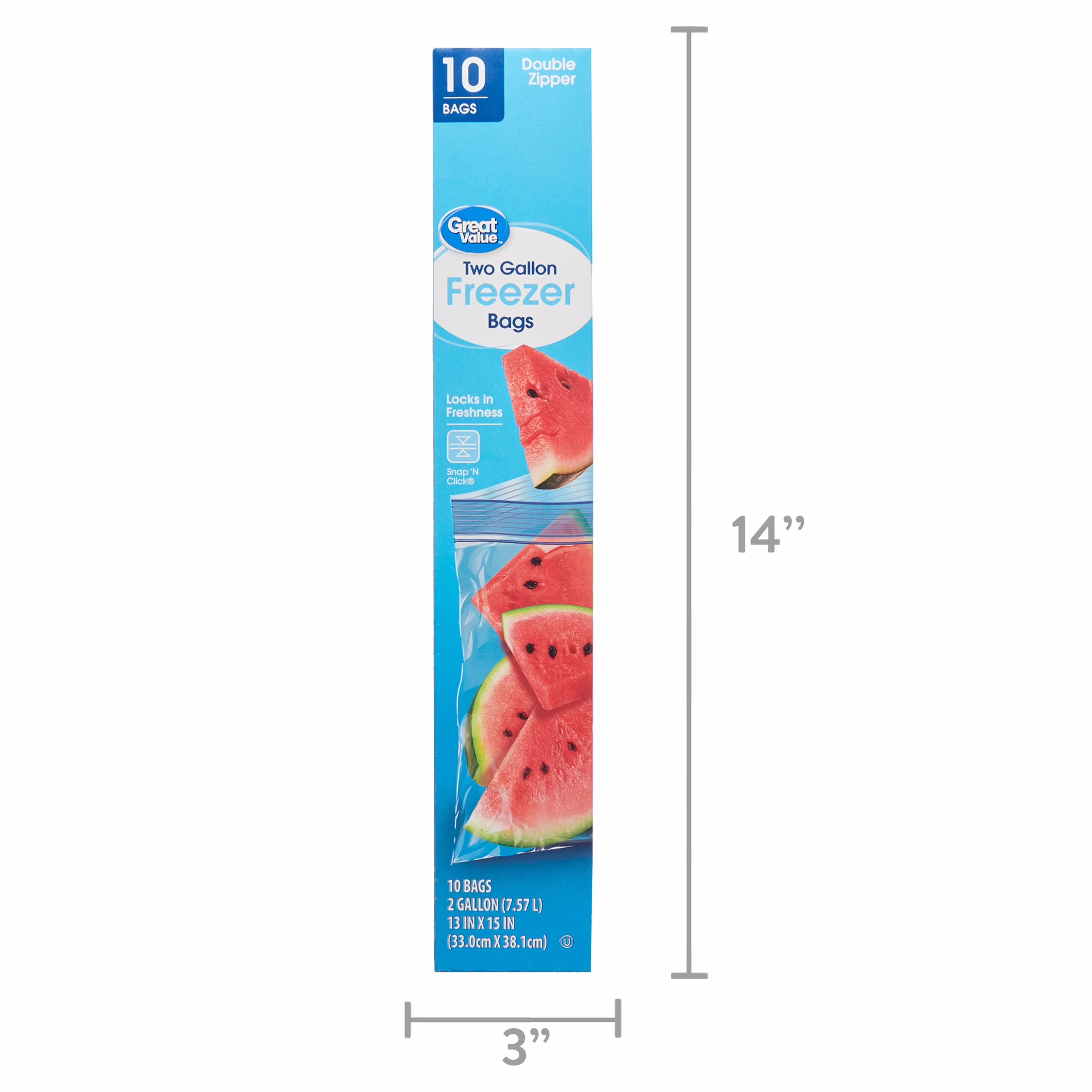 Great Value Double Zipper 2 Gallon Freezer Bag, 10 Count