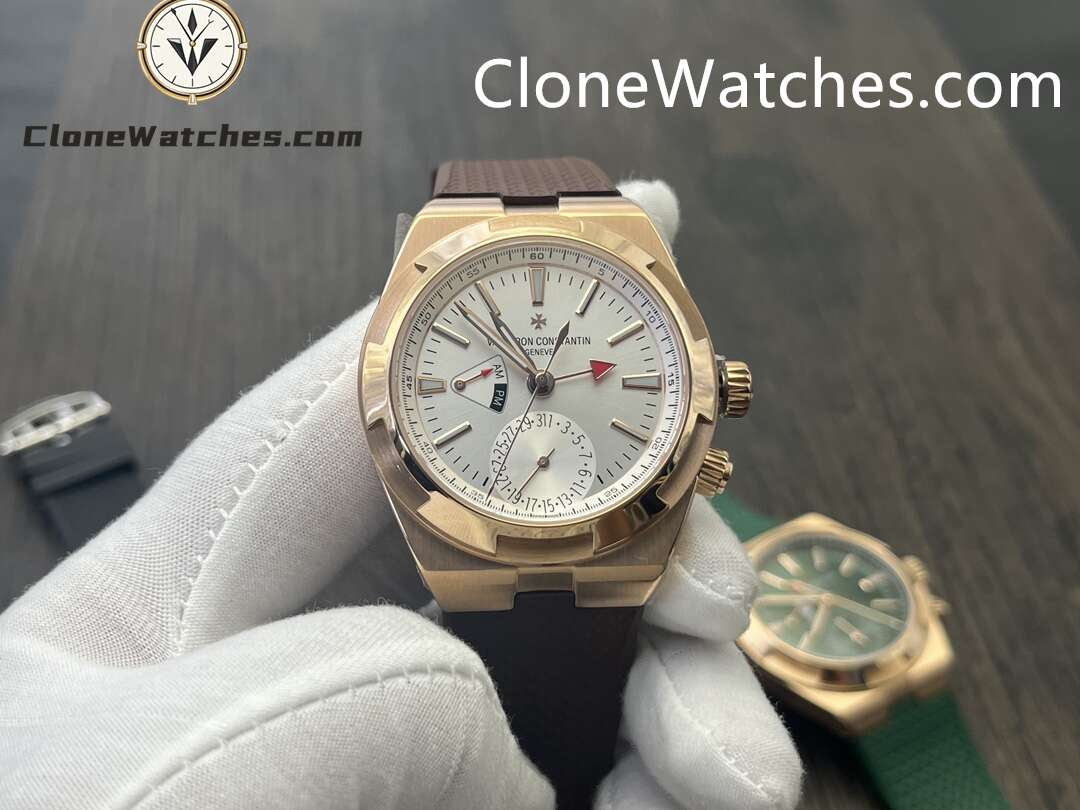 Vacheron Constantin Super Clone Watches 1:1 Overseas Dual Time 7920V/000R-B336 Rose Gold Silver Dial