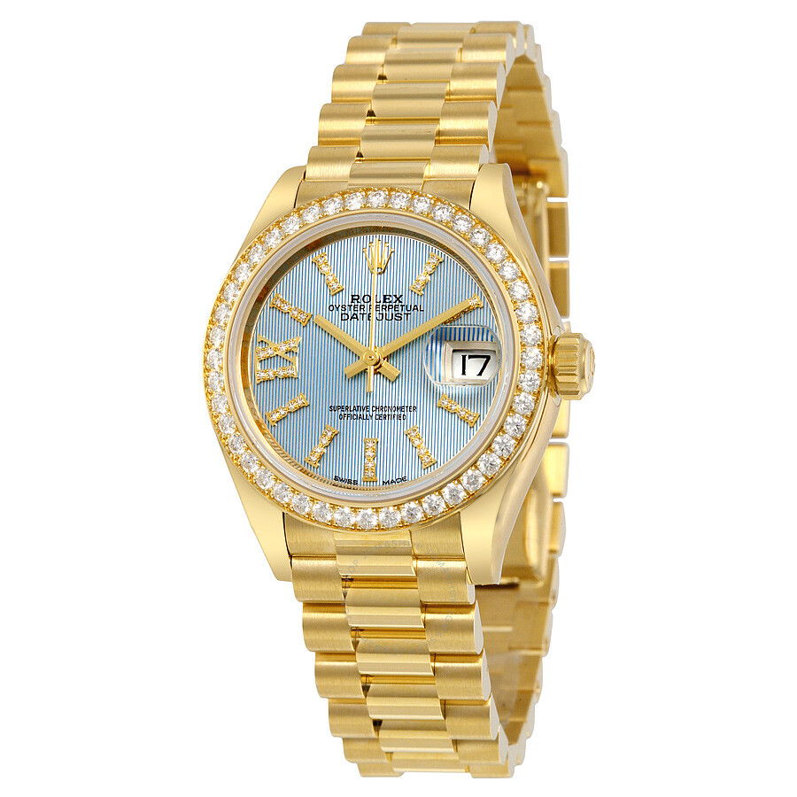 Rolex Lady-Datejust 28 Cornflower Blue Dial 18K Yellow Gold President Automatic Ladies Watch 279138BLSRDP（Lifetime free warranty+90-days replacement service & Refund!.）
