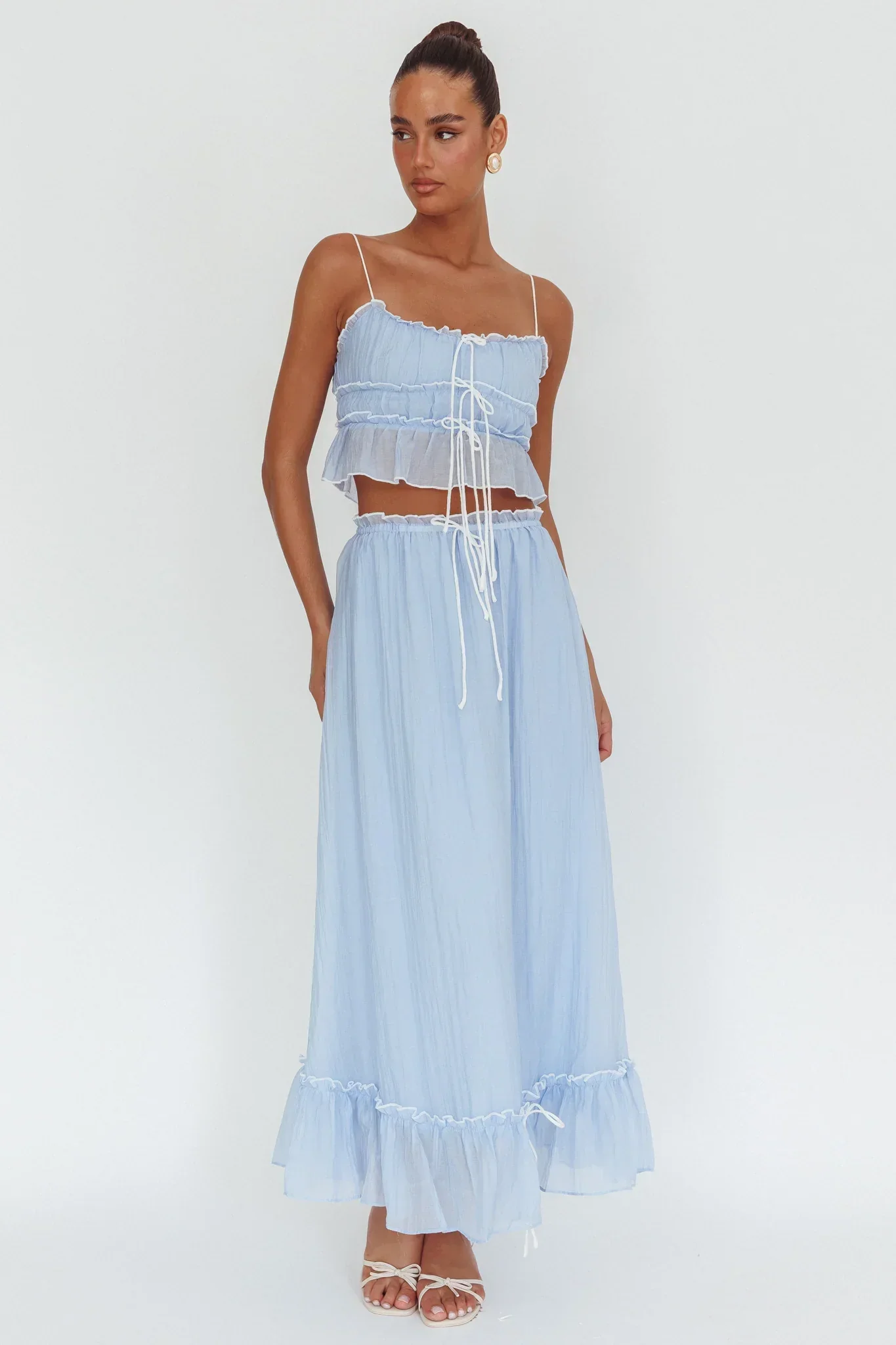 Maidens Tie Detail Overlock Top Cloud Blue