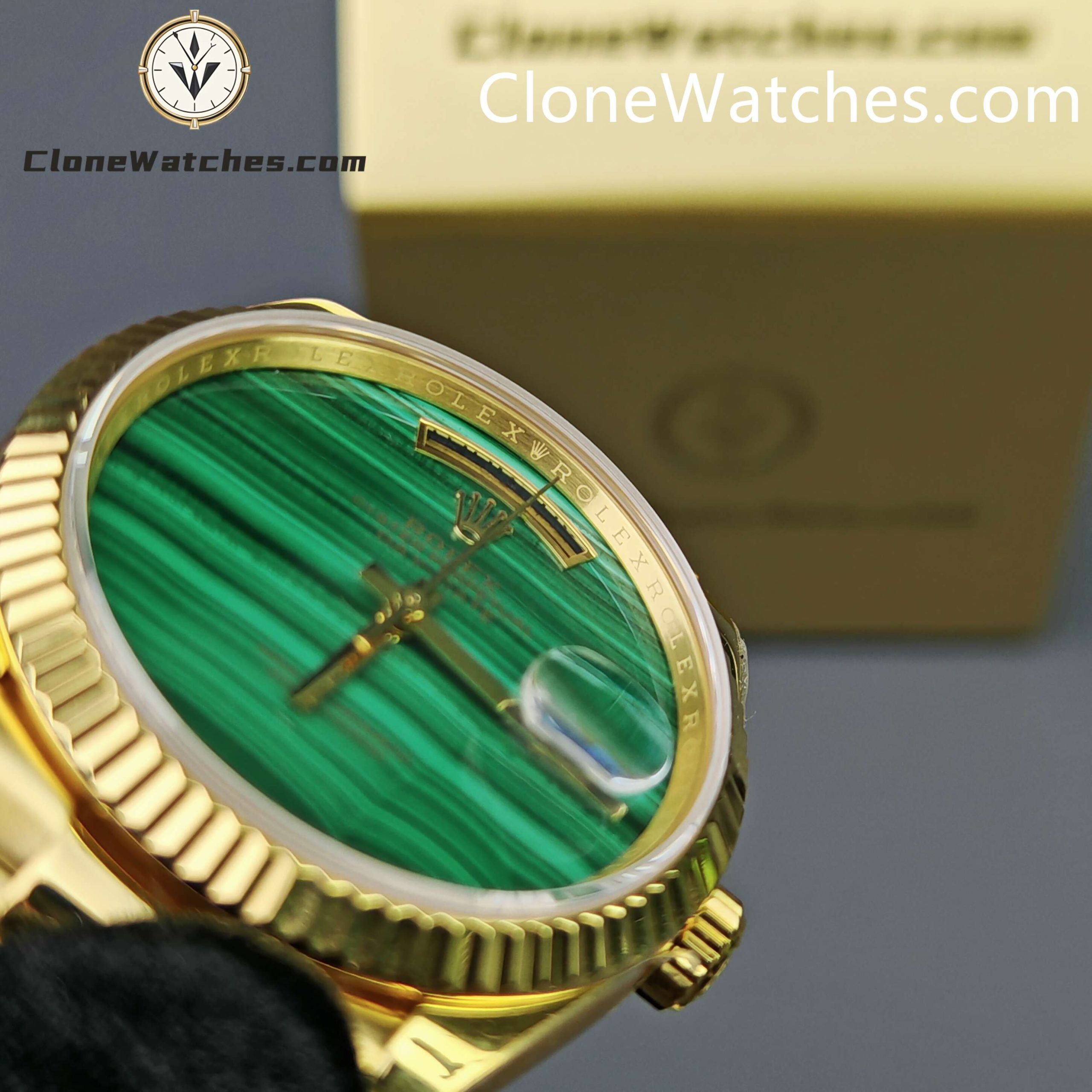 Rolex Super Clone Watches 1:1 Day Date Gold Malachite Dial 36mm 128238