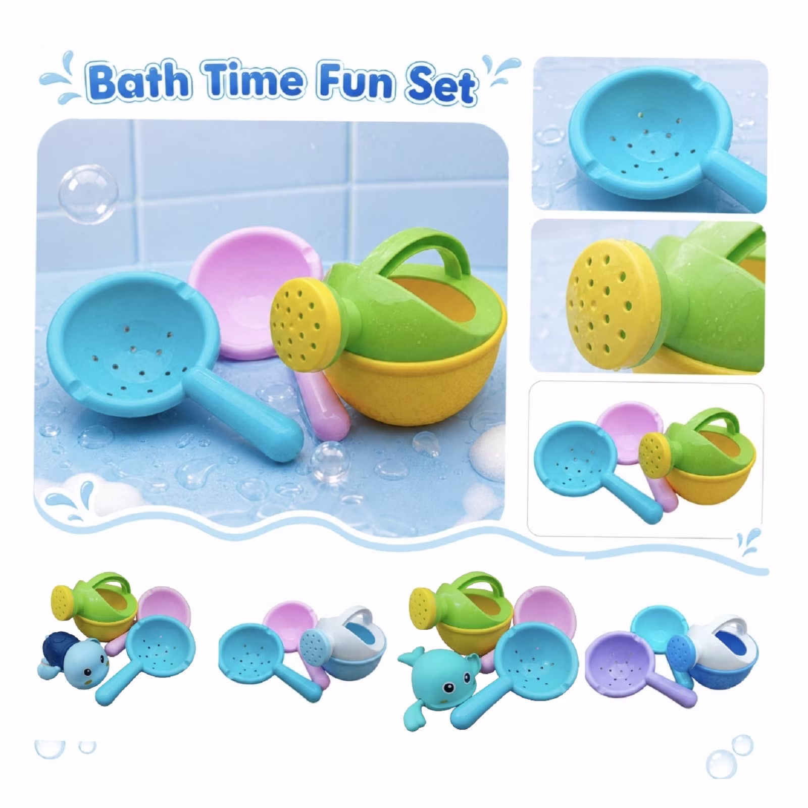 Kiddiway Water Table Toys for Kids - Set with Watering Can, Scoop, and Windmill, Floating Bathtub Water Toys for Babies, Mold-Free Bath Toys, Great for Pool & Sandbox Play,A