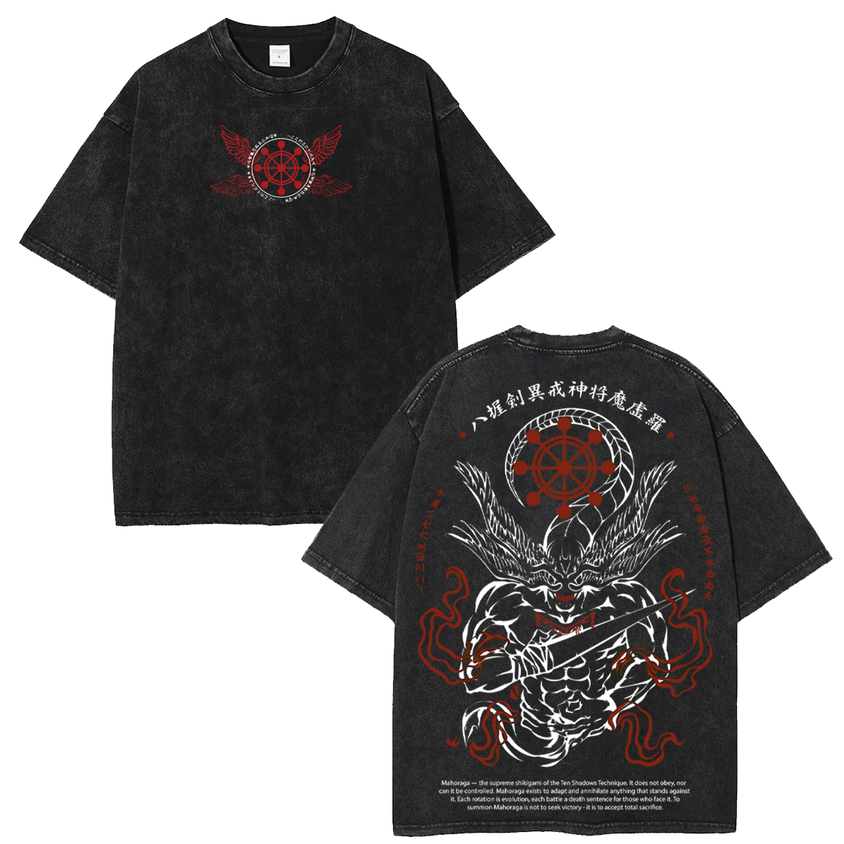 Vintage Jujutsu Kaisen Mahoraga Divine General Anime Washed T-Shirt Manga Streetwear Tee