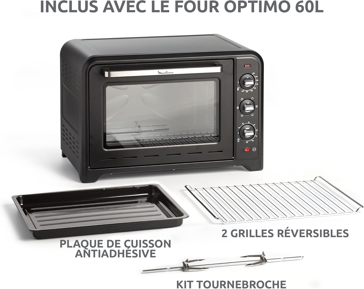 Four électrique 60 L chaleur tournante 7 modes tournebroche thermostat 240 degrés
